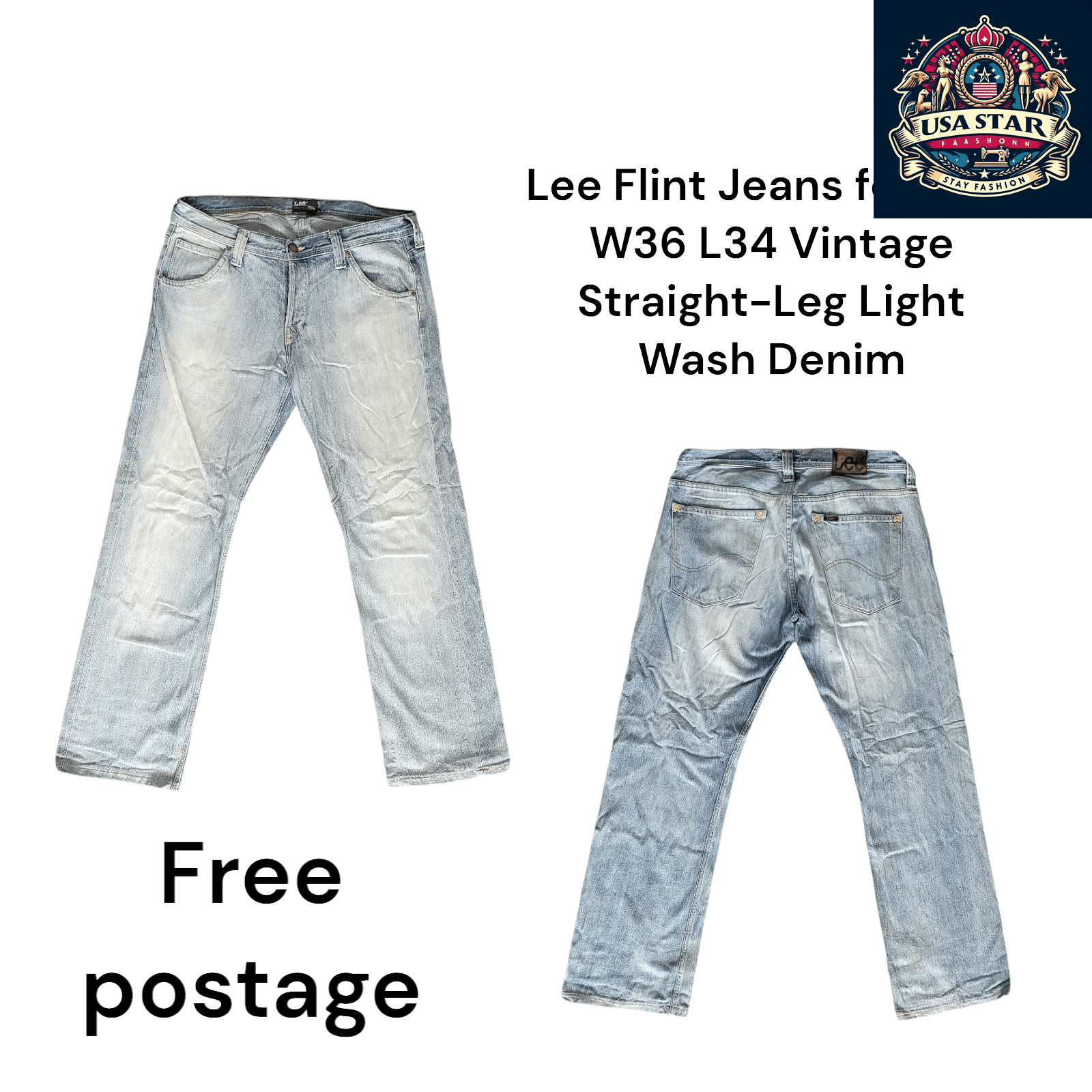 Lee Flint Vintage Straight - Leg Jeans for Men W36 L34 Light Wash Denim - Classic Comfort & Durability - USASTARFASHION