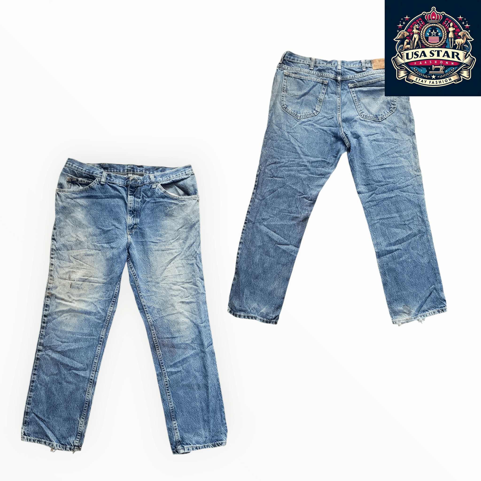 Lee Men's Denim Jeans W36 x L29, Light Blue, 100% Cotton, Grade B Condition, Distressed Style - USASTARFASHION