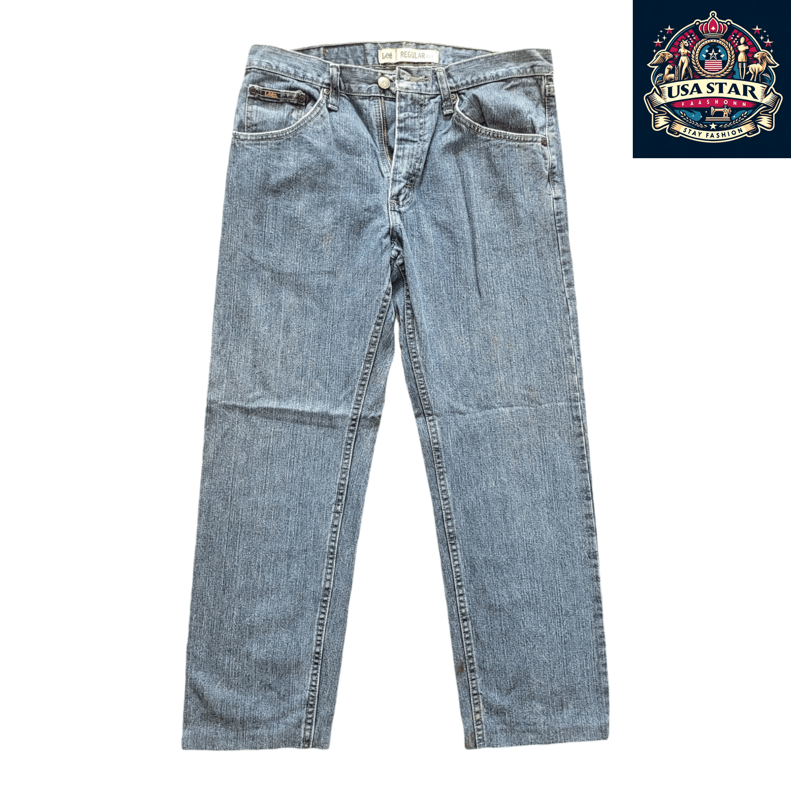 Lee Men's Regular Fit Jeans W32 x L27 in Blue Denim, Comfortable, Durable Everyday Wear - USASTARFASHION