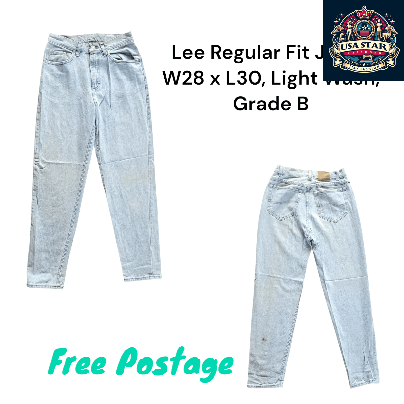 Lee Regular Fit Jeans W28 x L30 in Light Wash - Durable Denim for Versatile Style and Comfort - USASTARFASHION