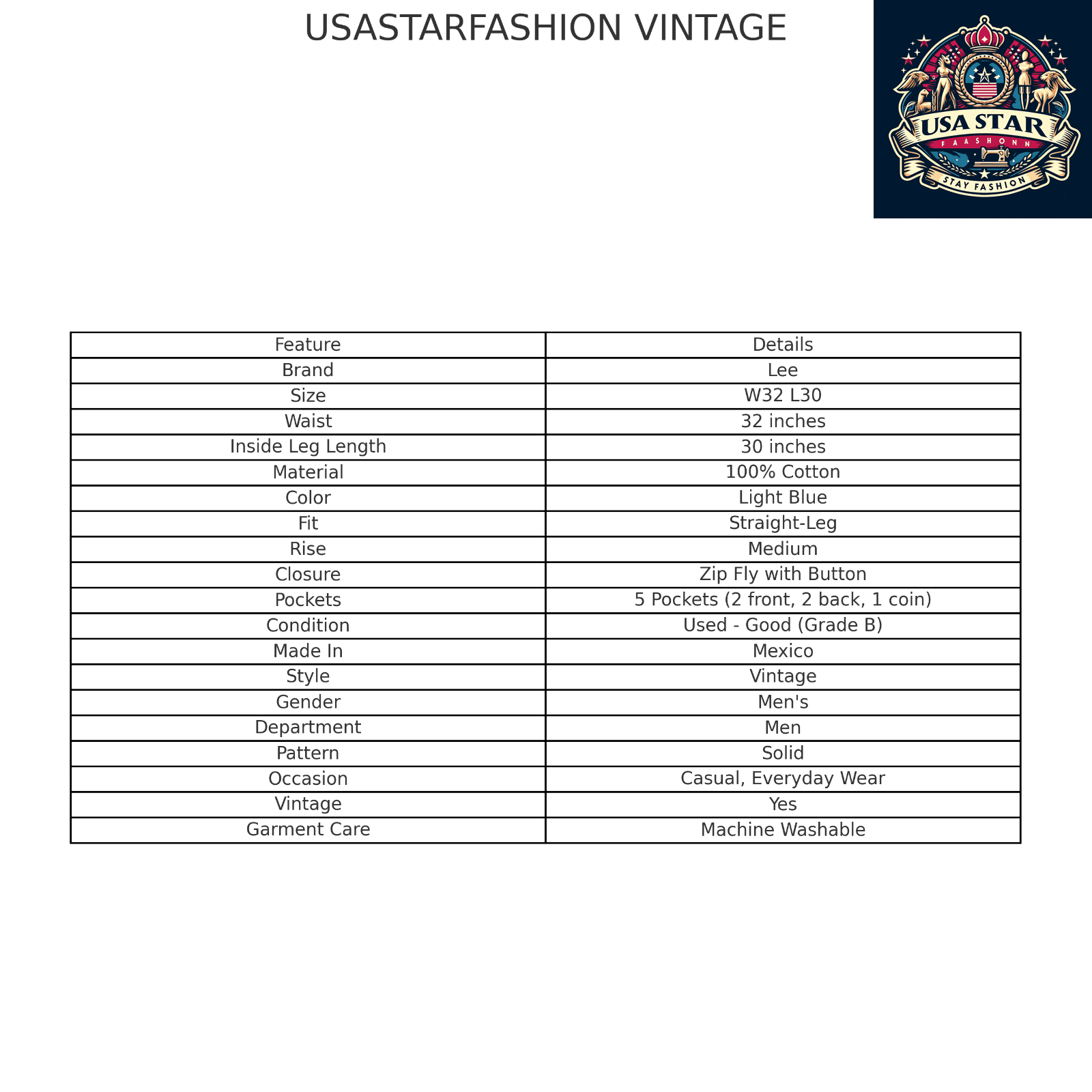 Lee Vintage Men's Jeans W32 L30 - 100% Cotton Straight - Leg Denim for Timeless Style - USASTARFASHION