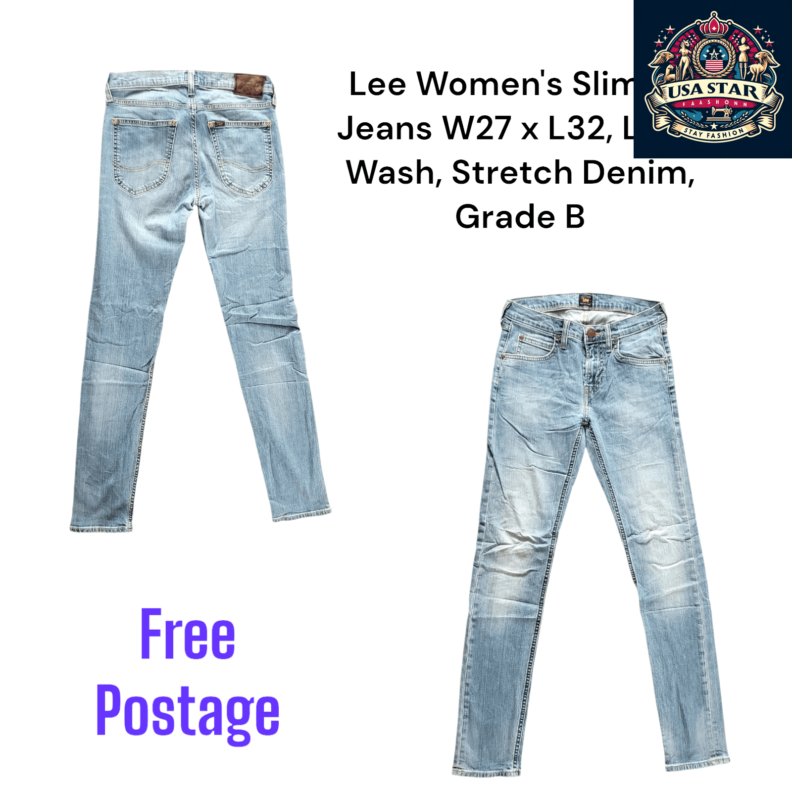 Lee Women's Slim Fit Jeans W27 x L32, Light Wash Stretch Denim for Comfort and Style - USASTARFASHION