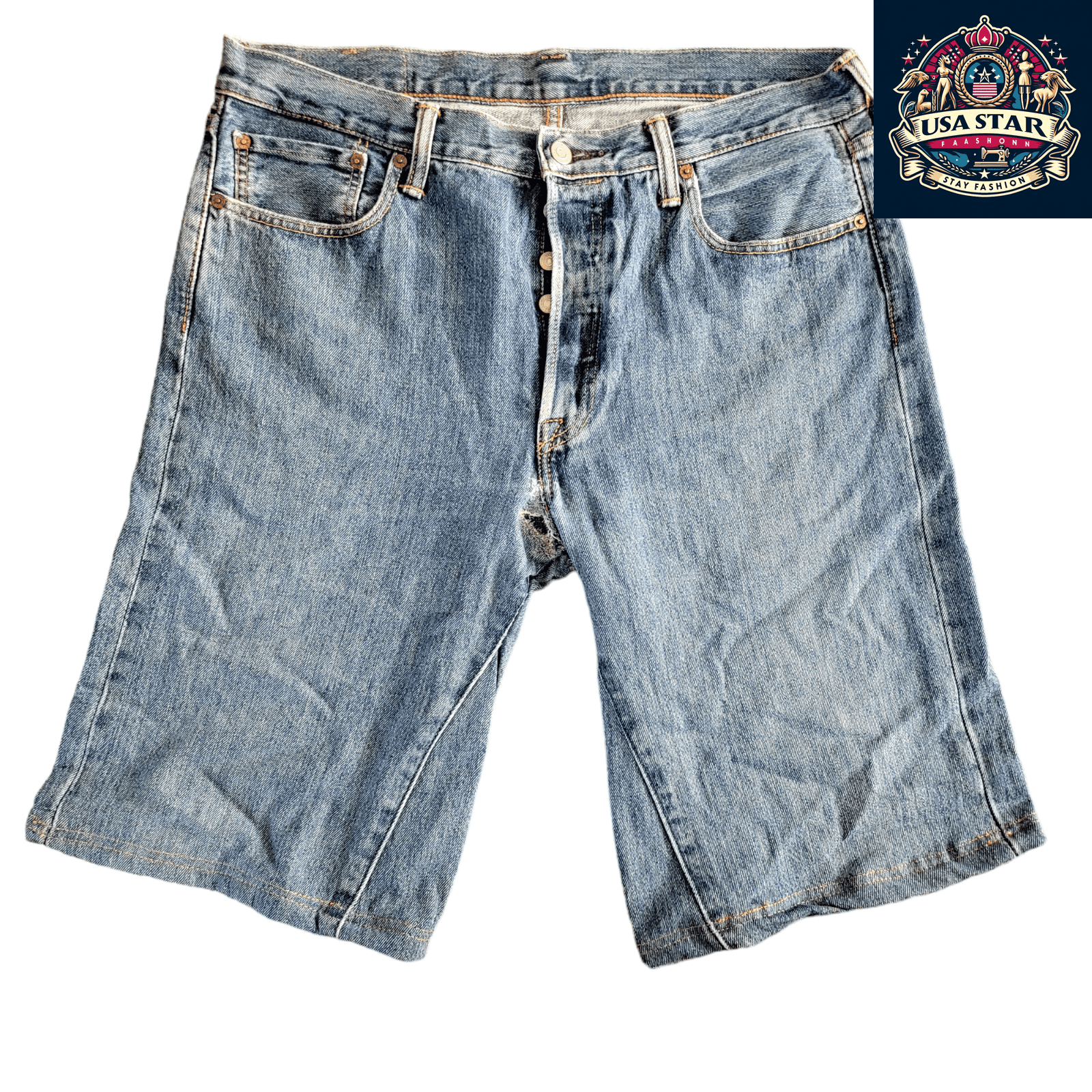 Levi's 501 Denim Shorts W34 Classic Blue - Durable Fabric, Iconic Button Fly, Timeless Style - USASTARFASHION