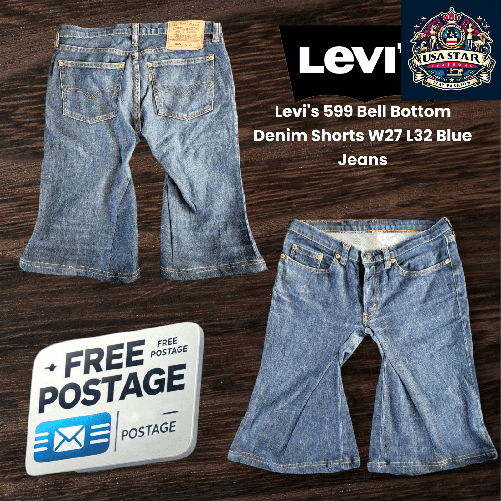 Levi's Bell Bottom Shorts W27 Blue Denim - Retro Style, Comfortable Fit, Multiple Pockets - USASTARFASHION