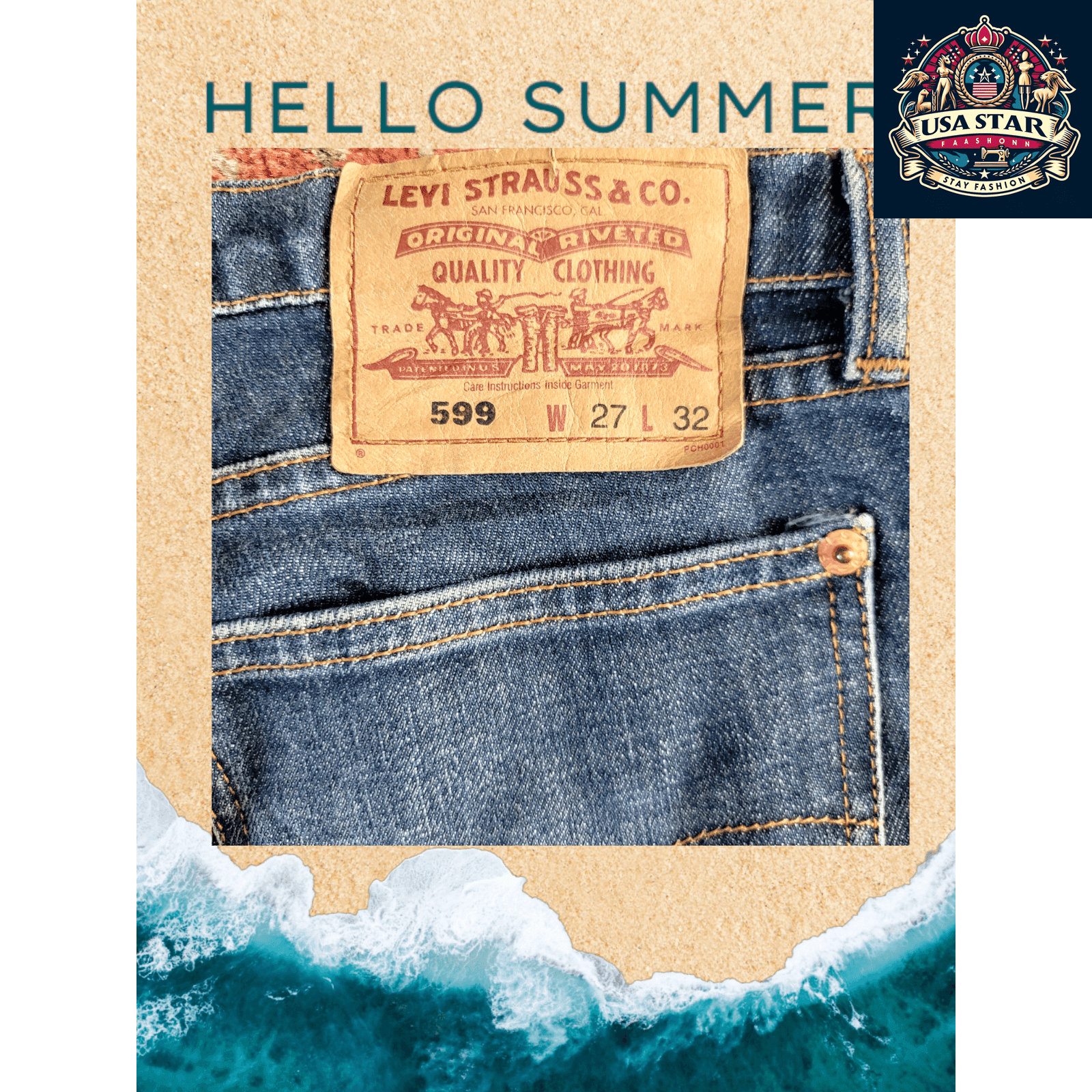 Levi's Bell Bottom Shorts W27 Blue Denim - Retro Style, Comfortable Fit, Multiple Pockets - USASTARFASHION