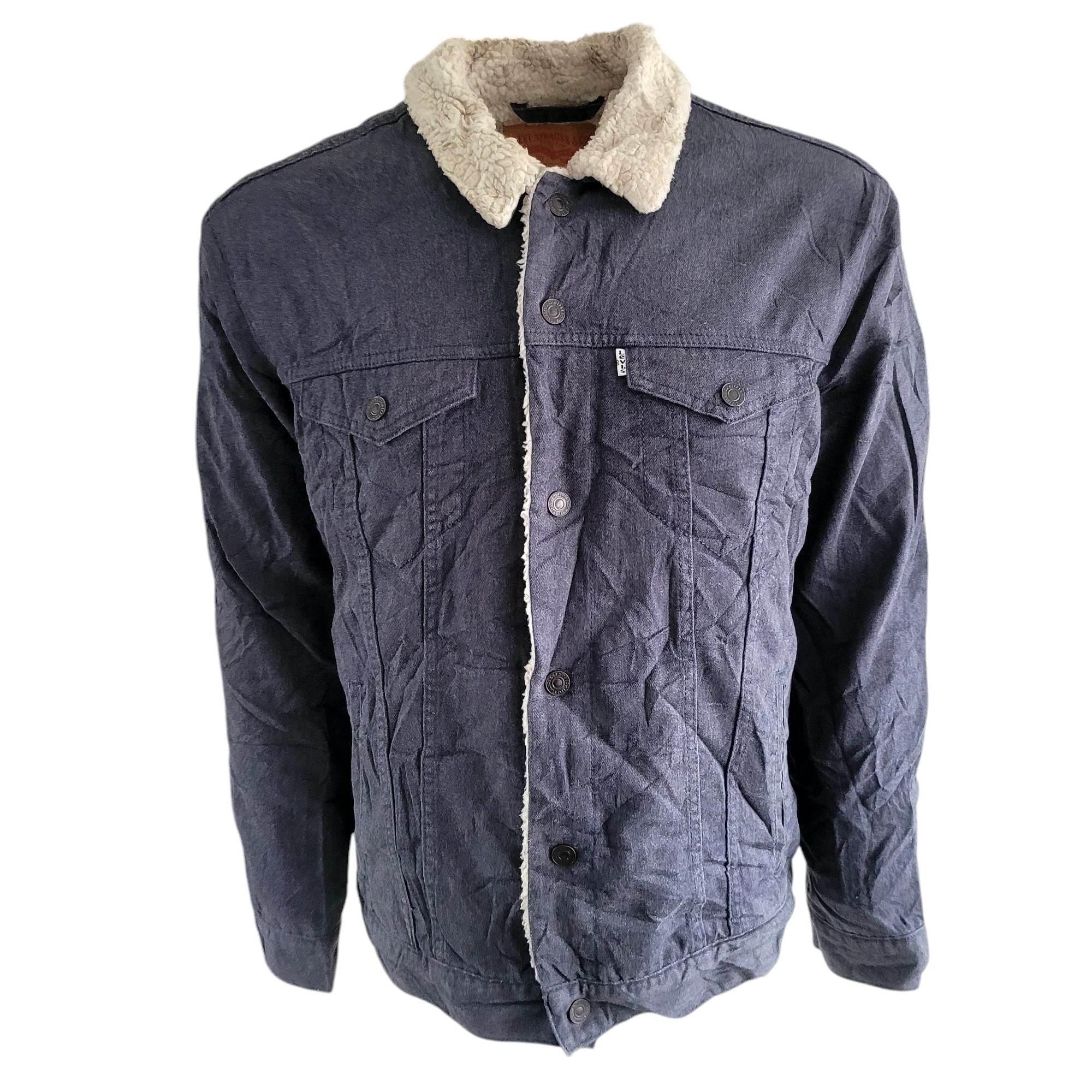 Levi’s Sherpa Trucker Jacket – XL, Dark Canvas Fleece Lined - USASTARFASHION