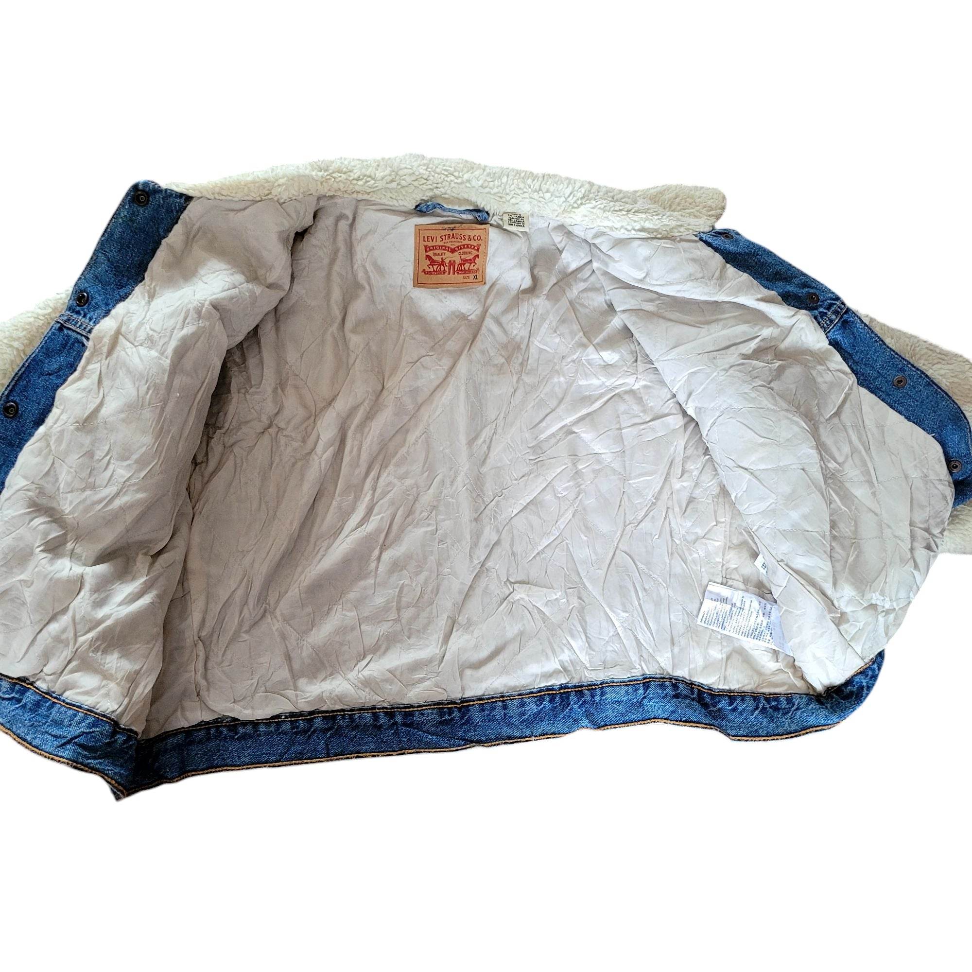 Levi’s Women’s Cropped Sherpa Trucker Jacket – Blue Denim XL - USASTARFASHION