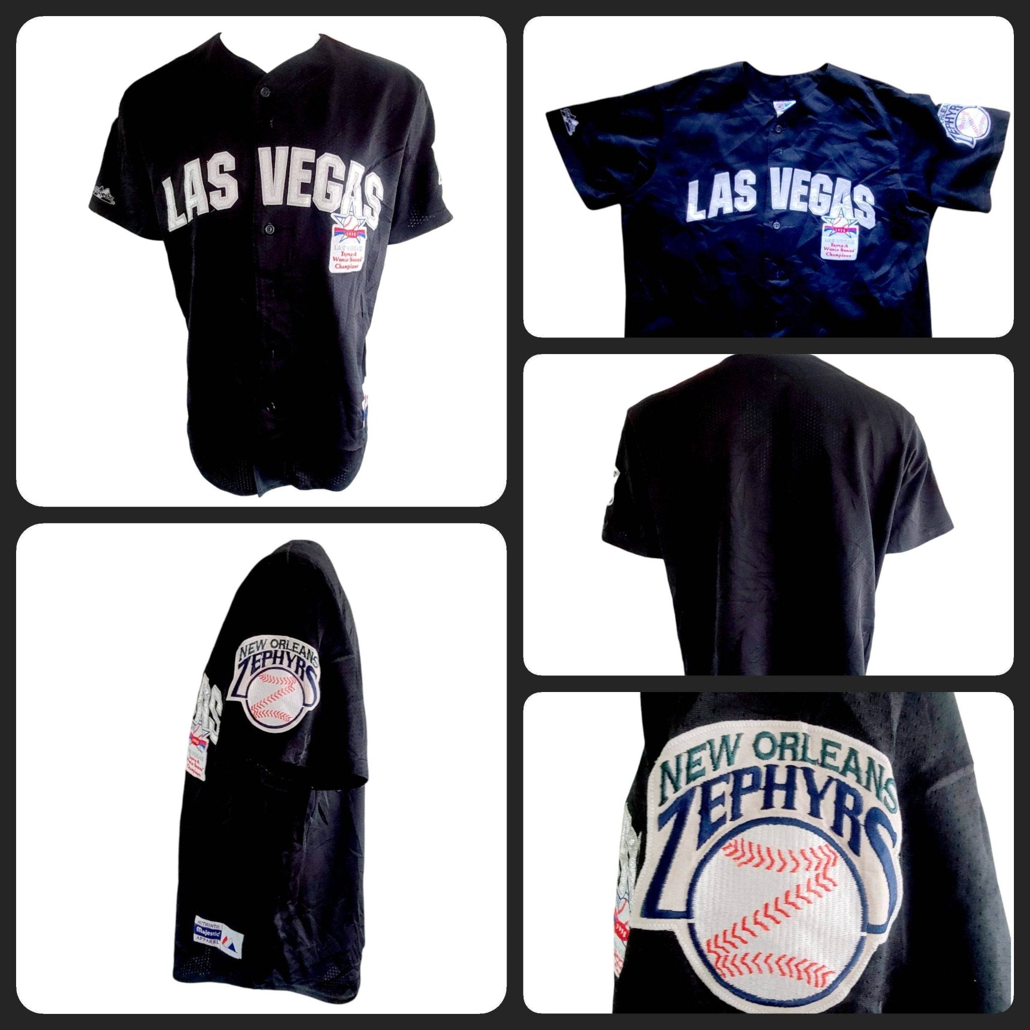 Majestic Las Vegas Jersey XL Black 1998 Triple - A World Series Champions New Orleans Zephyrs - USASTARFASHION