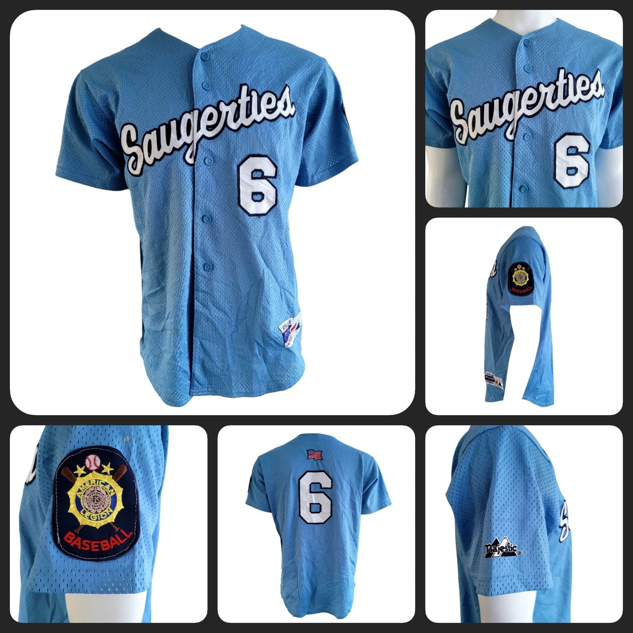 Majestic Saugerties Baseball Jersey Men's Medium 6 - Authentic Sky Blue Polyester Teamwear - USASTARFASHION