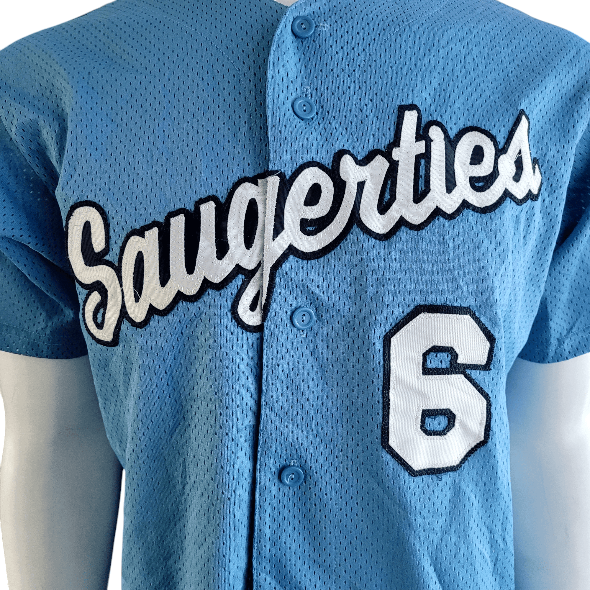 Majestic Saugerties Baseball Jersey Men's Medium 6 - Authentic Sky Blue Polyester Teamwear - USASTARFASHION