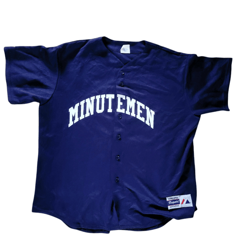 Majestic Vintage Baseball Jersey XL 14 Minutemen Buckaroo Made In USA Navy Blue - USASTARFASHION