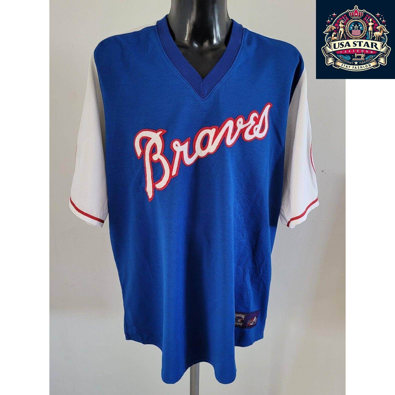 Men's Vintage Braves Jersey - 90s MLB Atlanta Braves Sewn 2 Mesh Baseball Jersey 2XL - USASTARFASHION