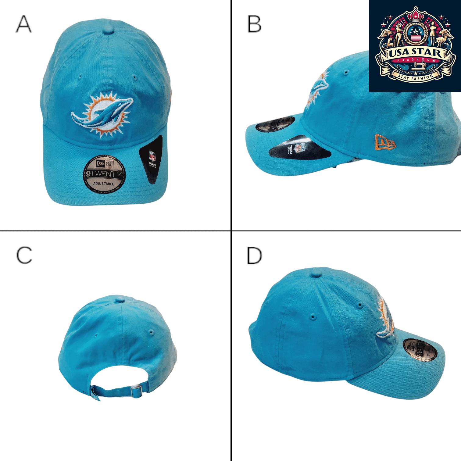 Miami Dolphins Cap – New Era 9Twenty Teal Adjustable Hat with Embroidered Logos, NFL Licensed - USASTARFASHION