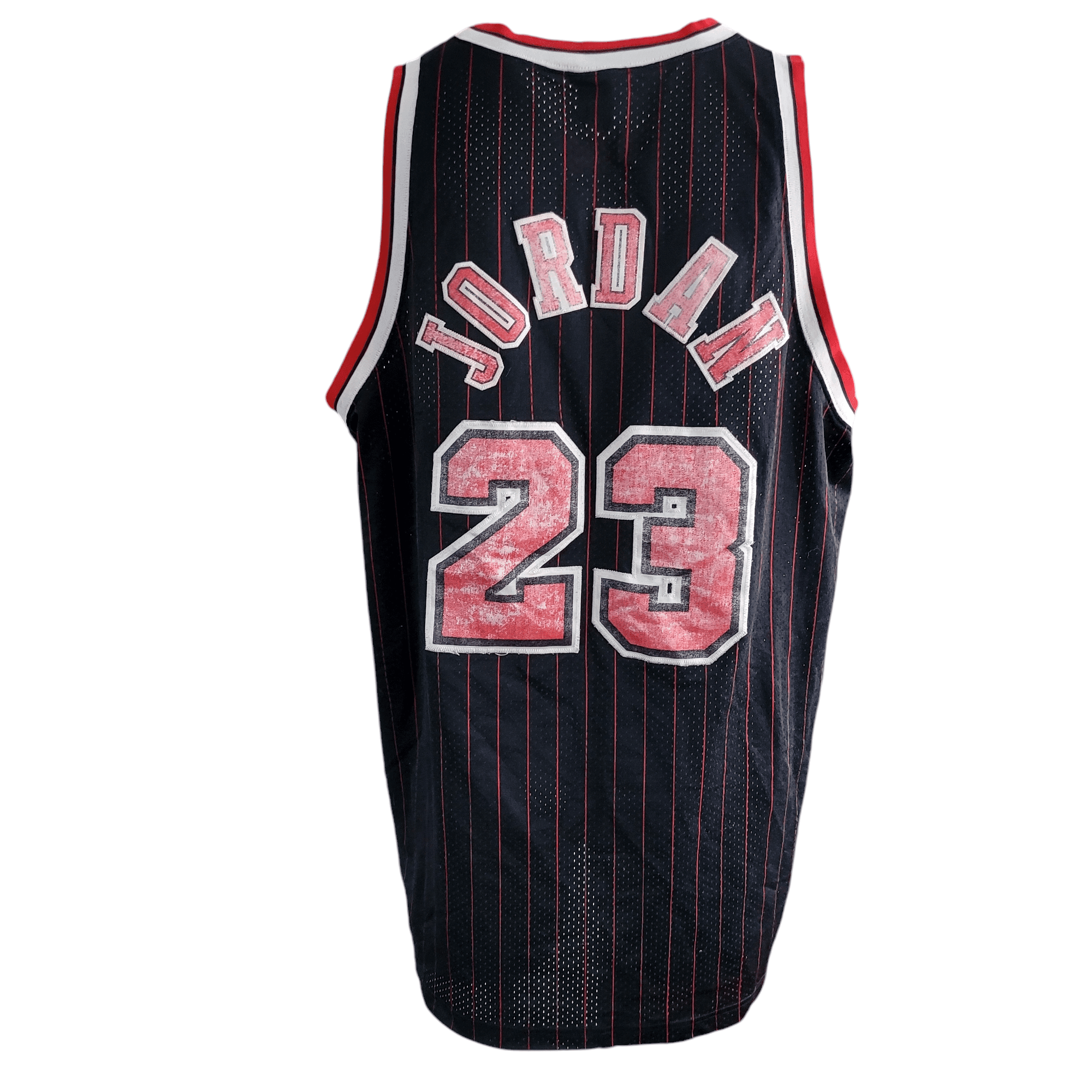 Michael Jordan Chicago Bulls 23 Jersey Nike XXL Length +2 Black Red Pinstripe Vintage NBA - USASTARFASHION