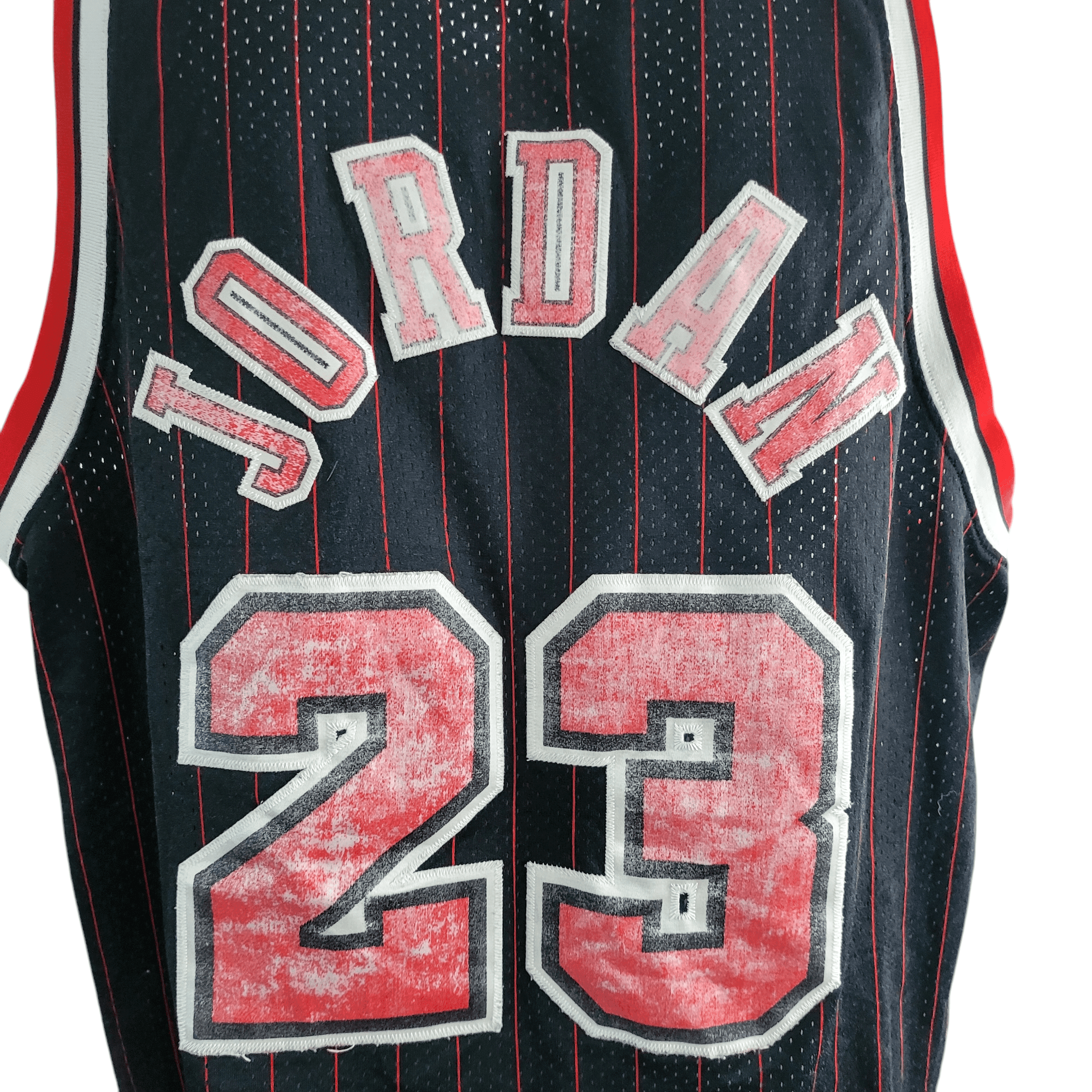 Michael Jordan Chicago Bulls 23 Jersey Nike XXL Length +2 Black Red Pinstripe Vintage NBA - USASTARFASHION