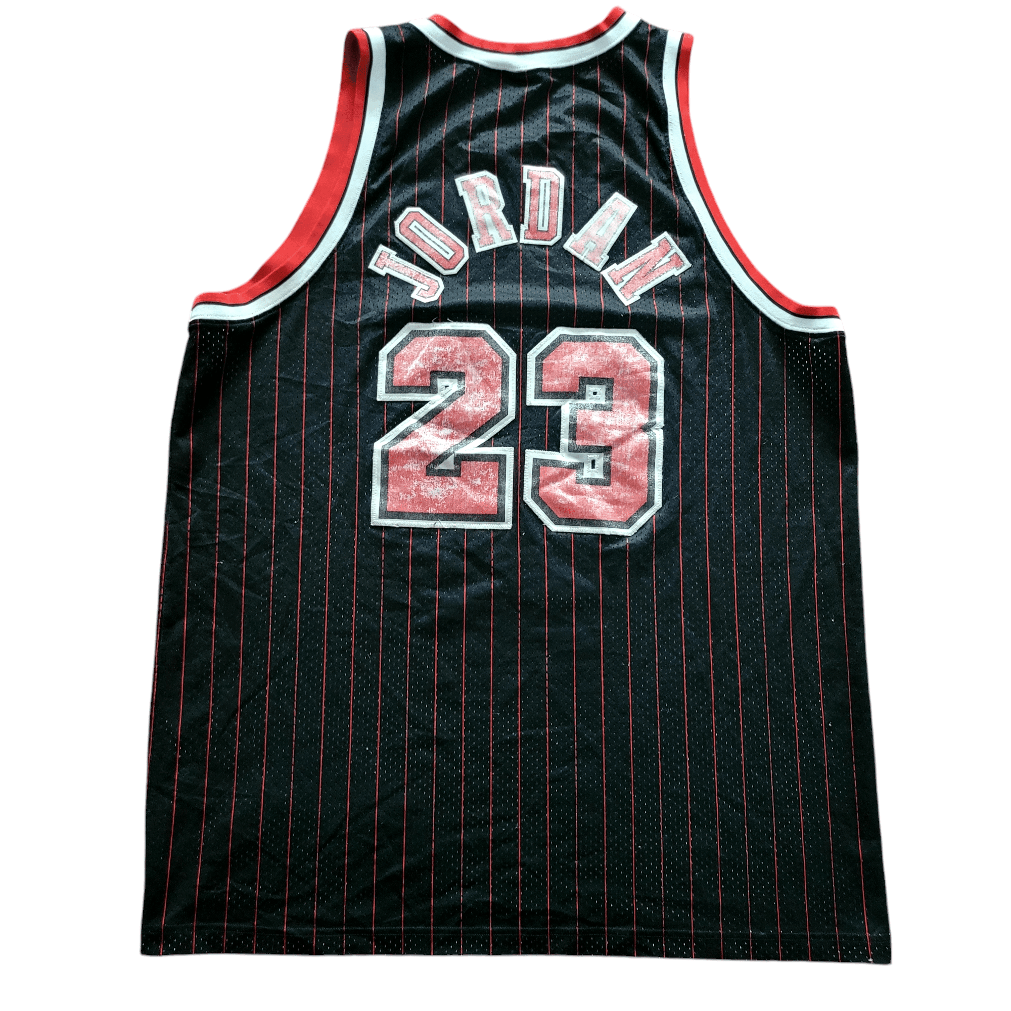 Michael Jordan Chicago Bulls 23 Jersey Nike XXL Length +2 Black Red Pinstripe Vintage NBA - USASTARFASHION
