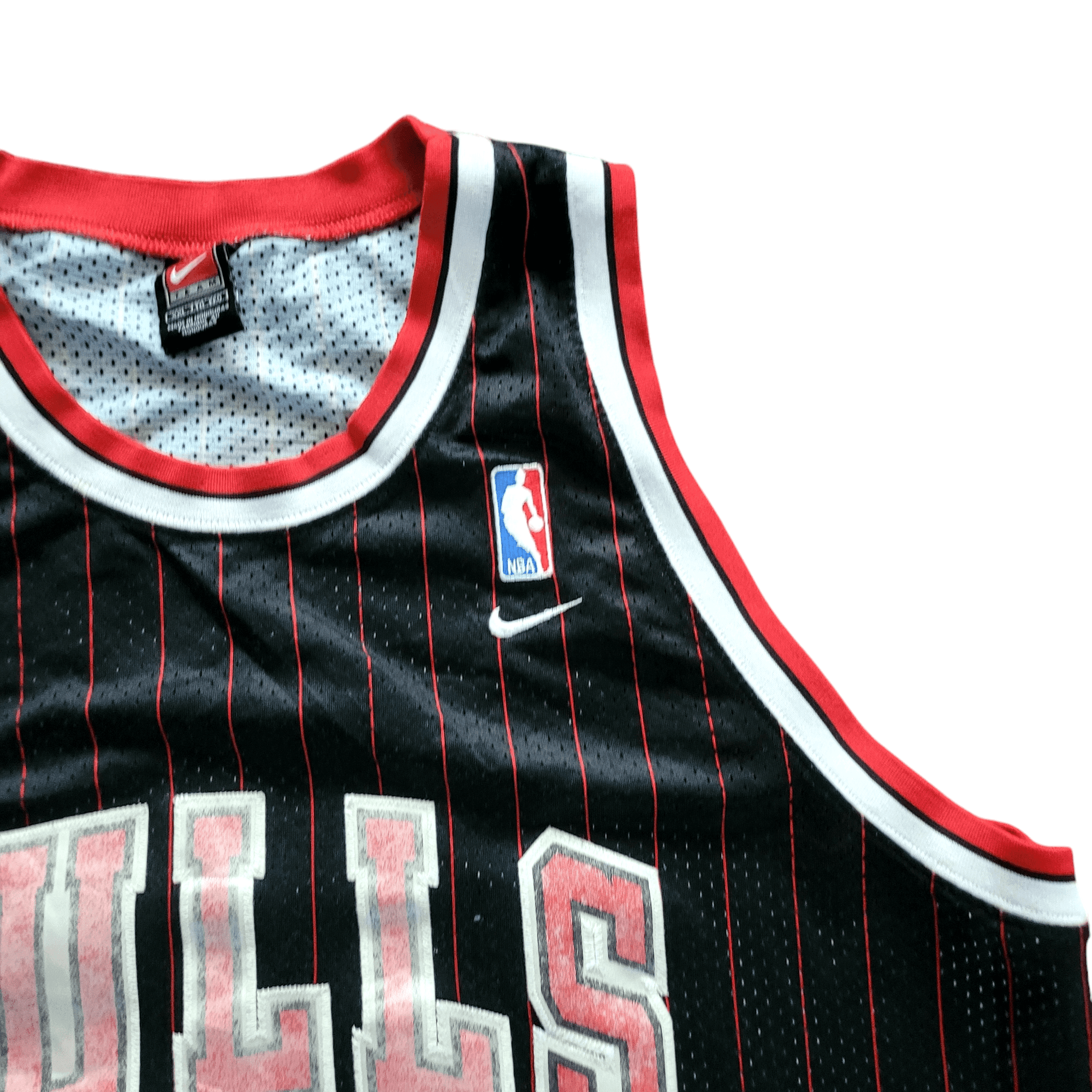 Michael Jordan Chicago Bulls 23 Jersey Nike XXL Length +2 Black Red Pinstripe Vintage NBA - USASTARFASHION