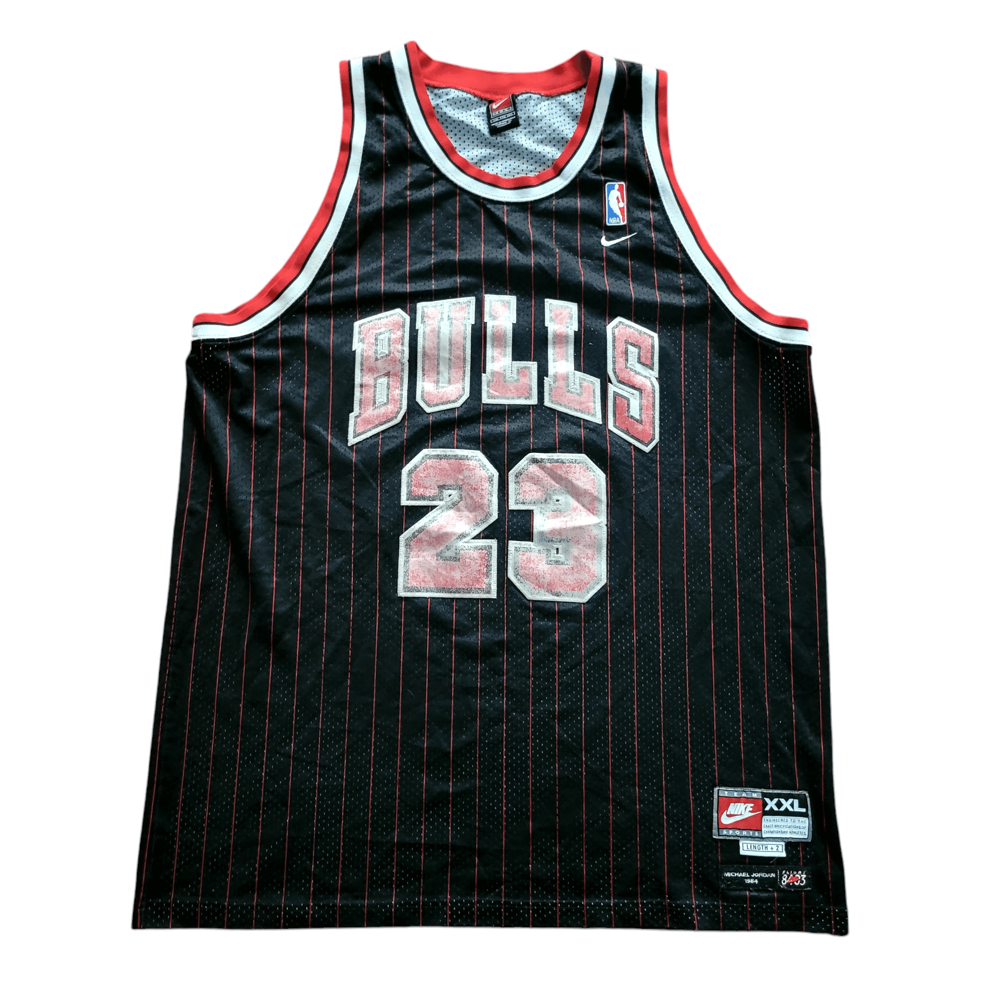 Michael Jordan Chicago Bulls 23 Jersey Nike XXL Length +2 Black Red Pinstripe Vintage NBA - USASTARFASHION