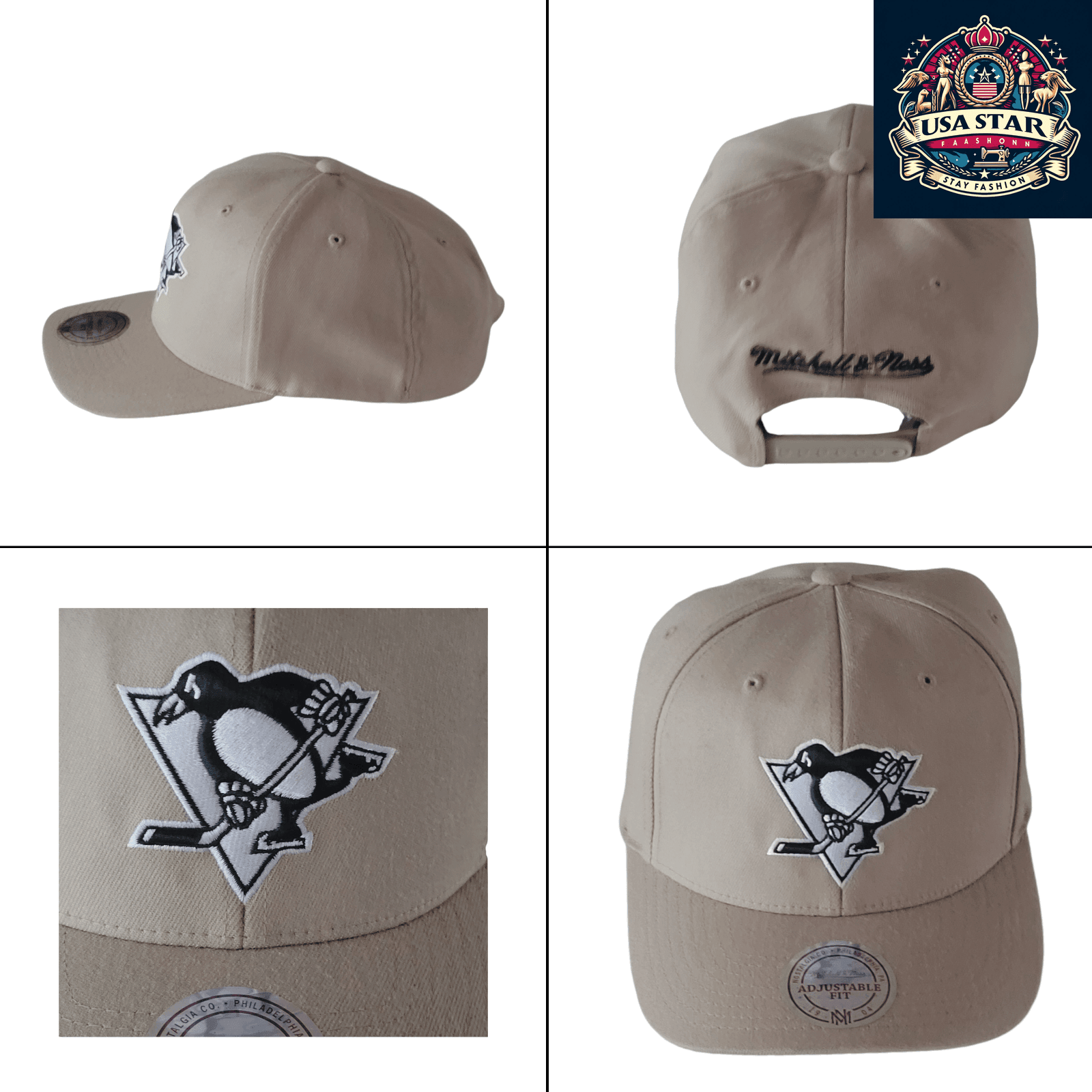 Mitchell And Ness Vintage Hat - Pittsburgh Penguins NHL Snapback, Adjustable Fit, Embroidered Logo - USASTARFASHION