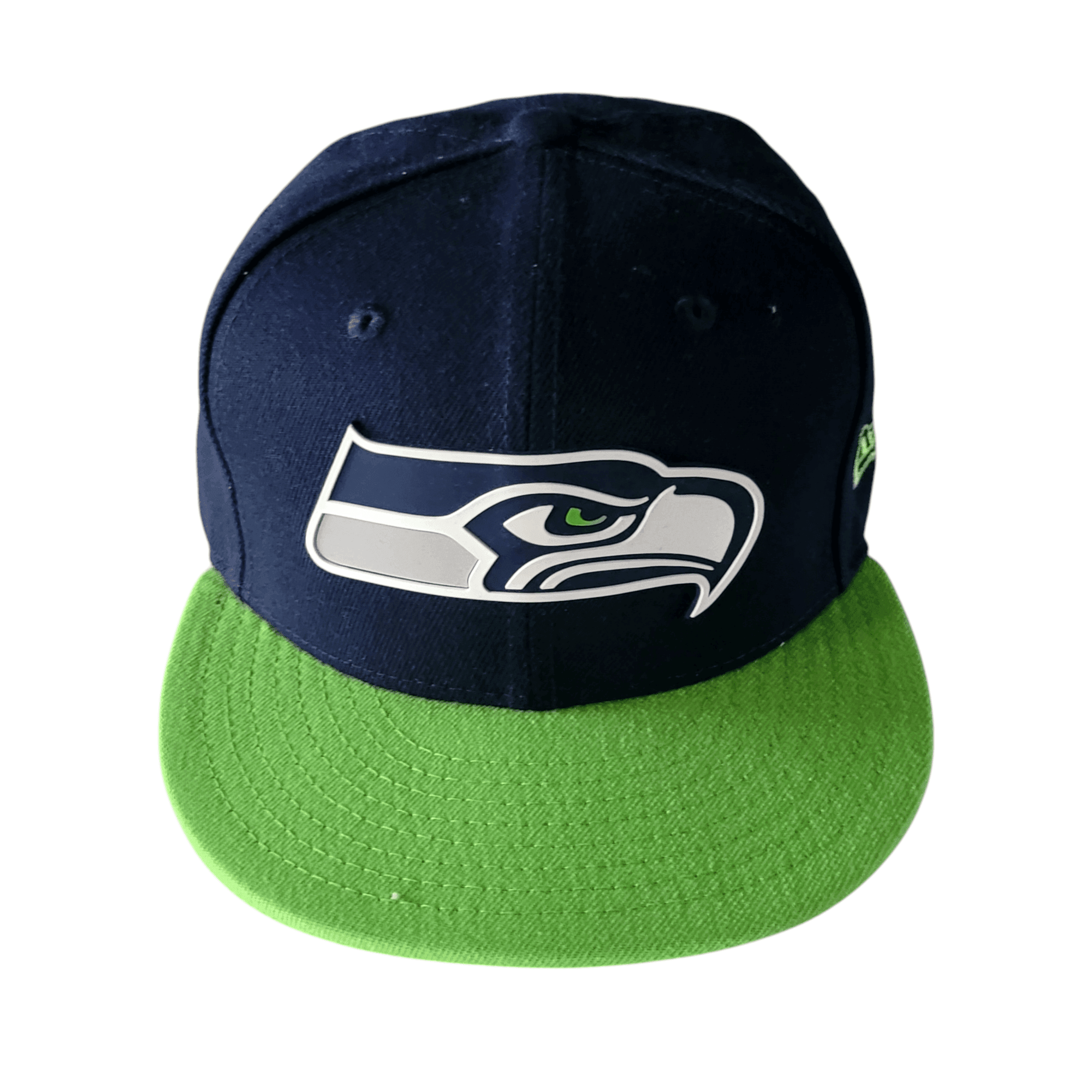 New Era Seattle Seahawks Fitted Hat 59FIFTY - Navy Blue/Neon Green, Size 7 3/8, Great Condition - USASTARFASHION