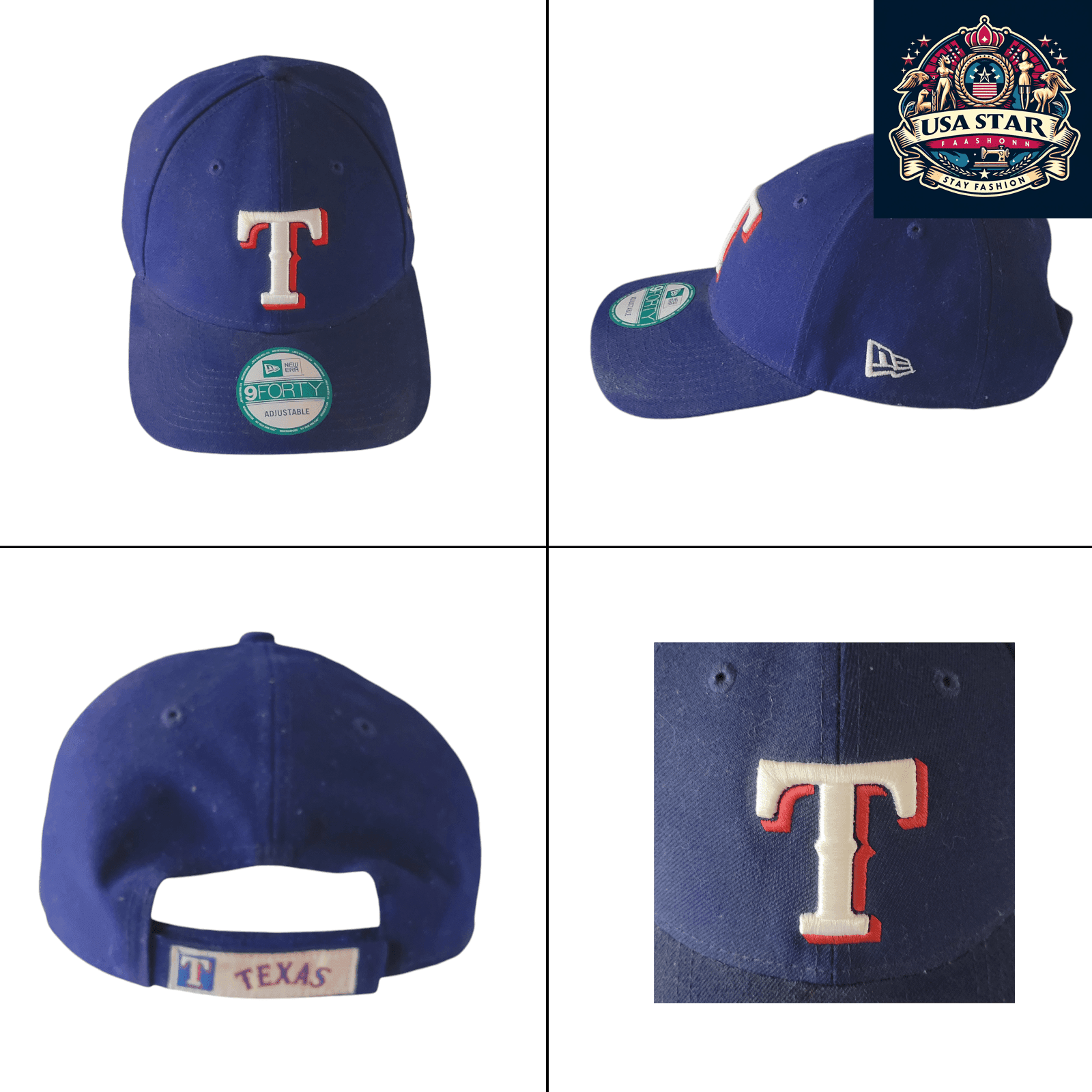 New Era Texas Rangers Cap 9FORTY Adjustable Hat - Comfortable Fit, Embroidered Logo, Blue, White, and Red - USASTARFASHION