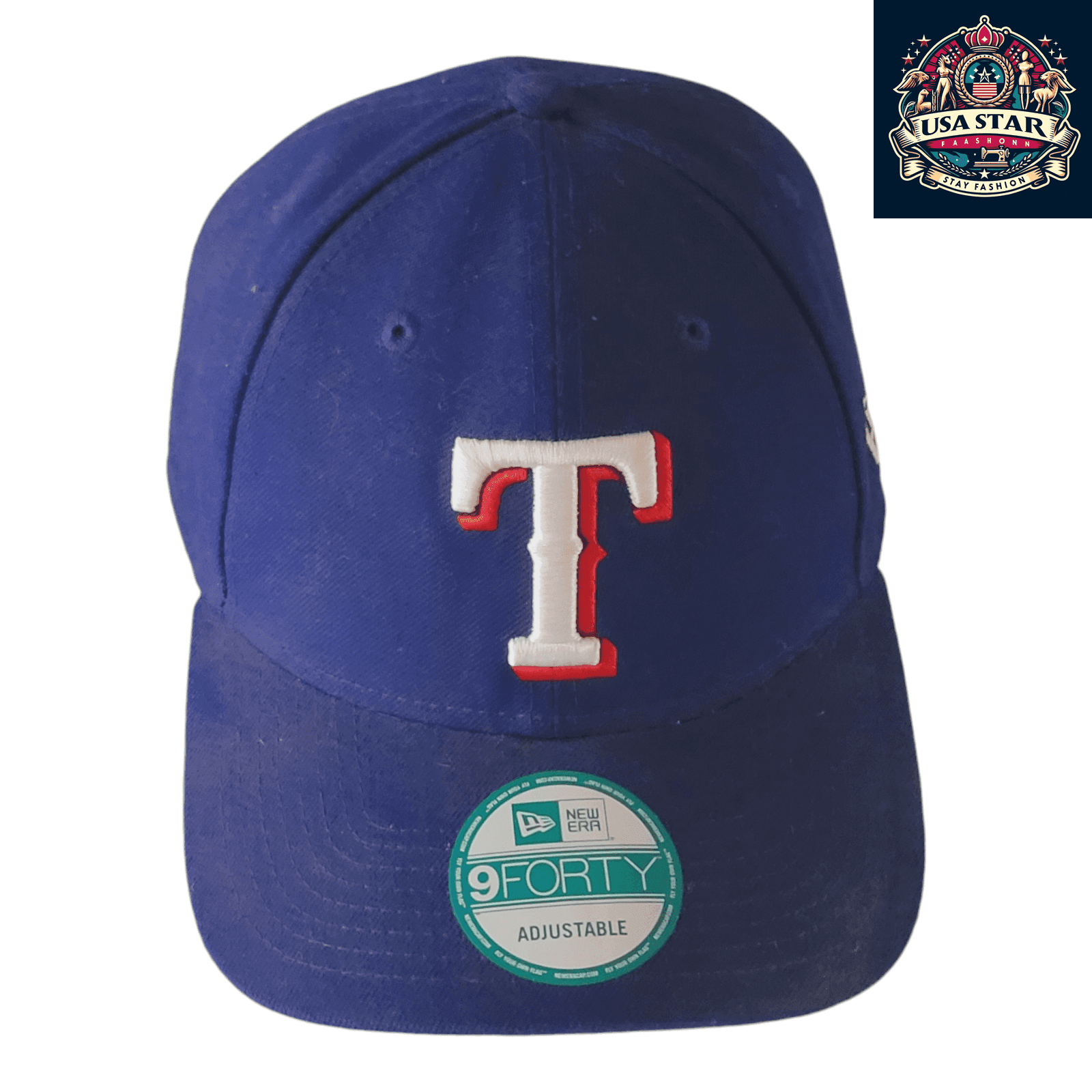 New Era Texas Rangers Cap 9FORTY Adjustable Hat - Comfortable Fit, Embroidered Logo, Blue, White, and Red - USASTARFASHION