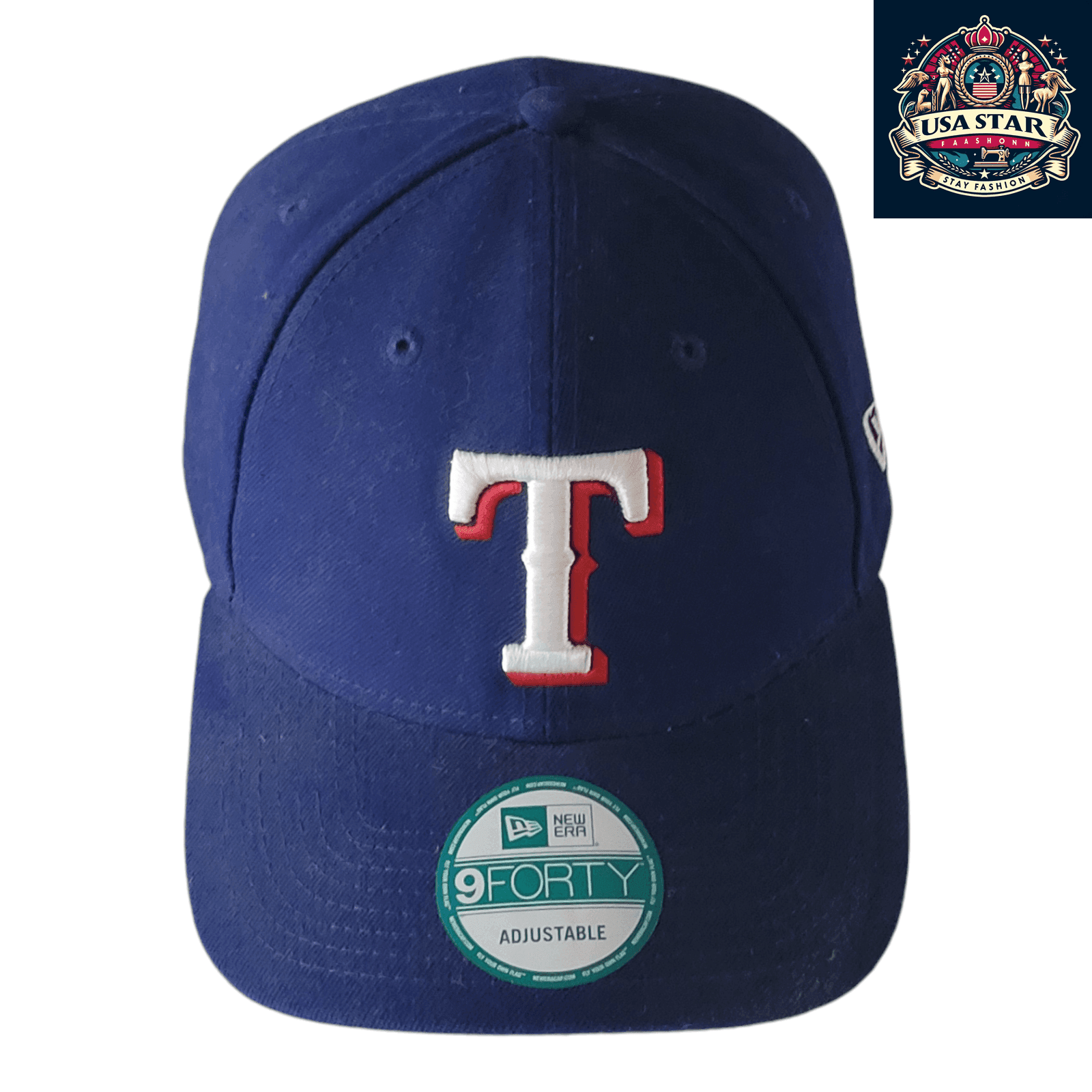 New Era Texas Rangers Cap 9FORTY Adjustable Hat - Comfortable Fit, Embroidered Logo, Blue, White, and Red - USASTARFASHION