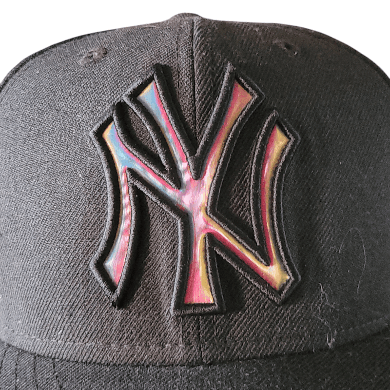 New York Yankees Cap 59FIFTY Fitted - Black With Multicolored Reflective Logo & Tie - Dye Under - Visor - USASTARFASHION