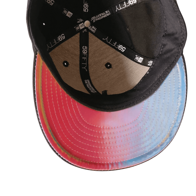 New York Yankees Cap 59FIFTY Fitted - Black With Multicolored Reflective Logo & Tie - Dye Under - Visor - USASTARFASHION