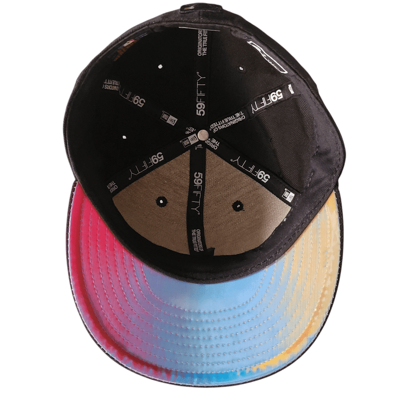 New York Yankees Cap 59FIFTY Fitted - Black With Multicolored Reflective Logo & Tie - Dye Under - Visor - USASTARFASHION