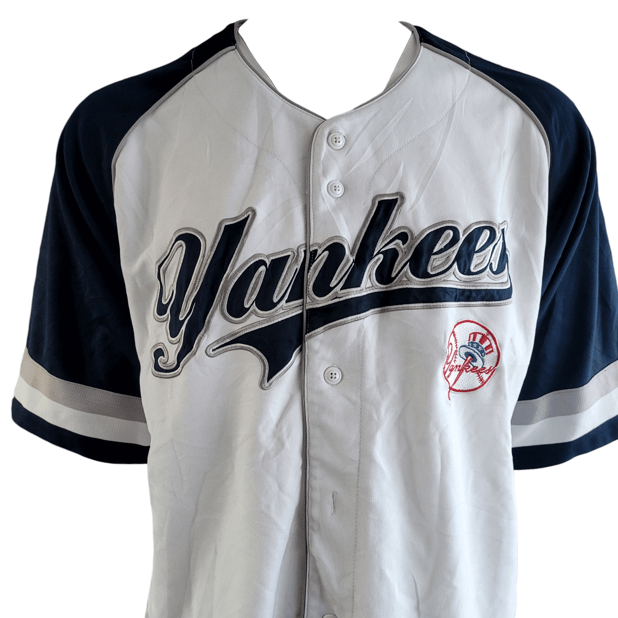 New York Yankees Jersey 2XL – White Body, Navy Sleeves, Embroidered Logo, Stitched Design - USASTARFASHION