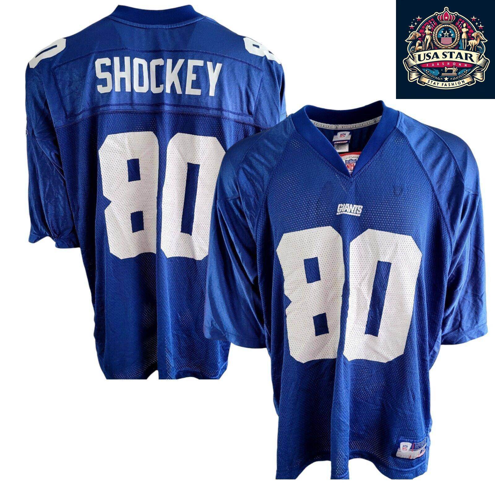 NFL New York Giants Reebok Jeremy Shockey 80 Jersey 2XL - Vintage Retro Blue with White Accents - USASTARFASHION