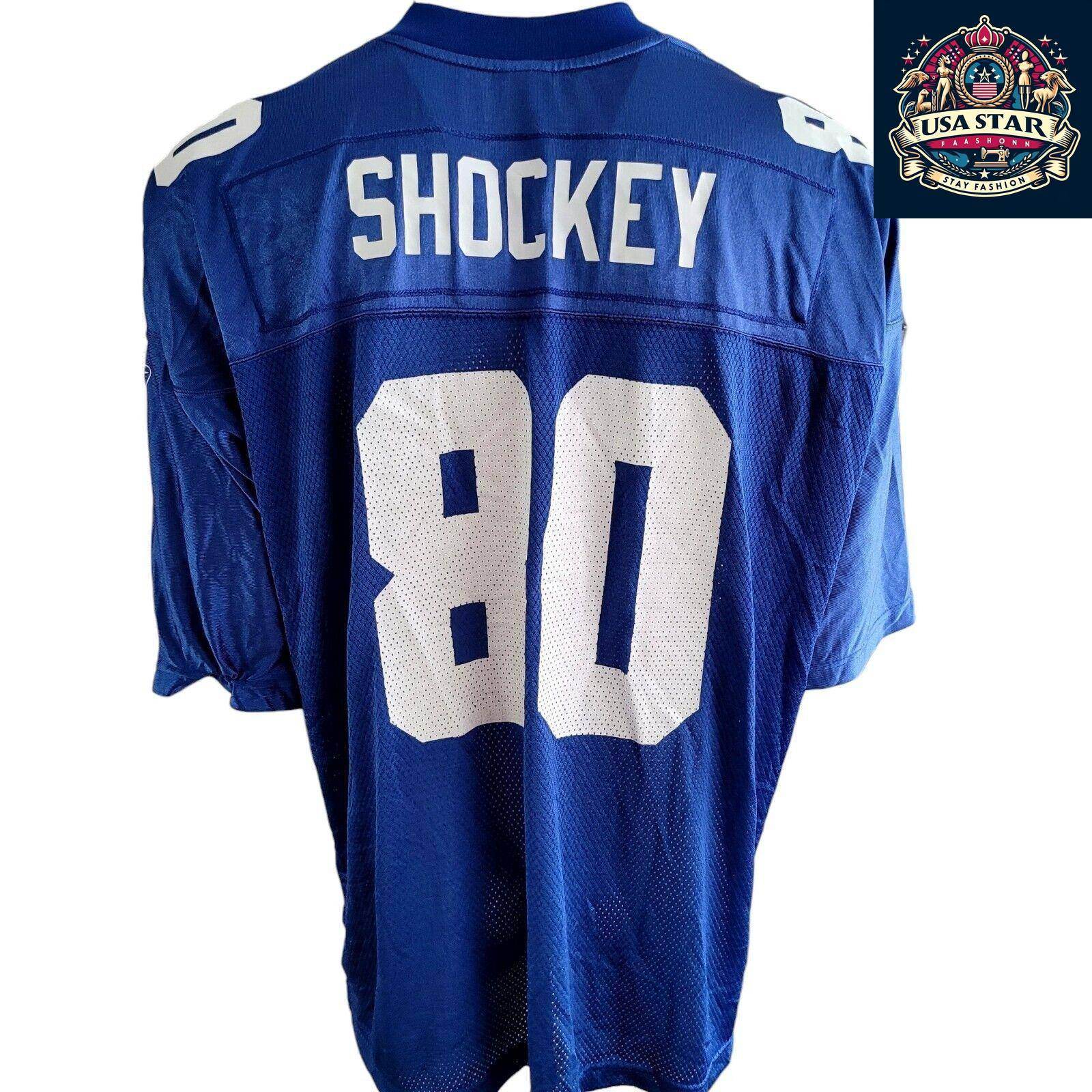 NFL New York Giants Reebok Jeremy Shockey 80 Jersey 2XL - Vintage Retro Blue with White Accents - USASTARFASHION