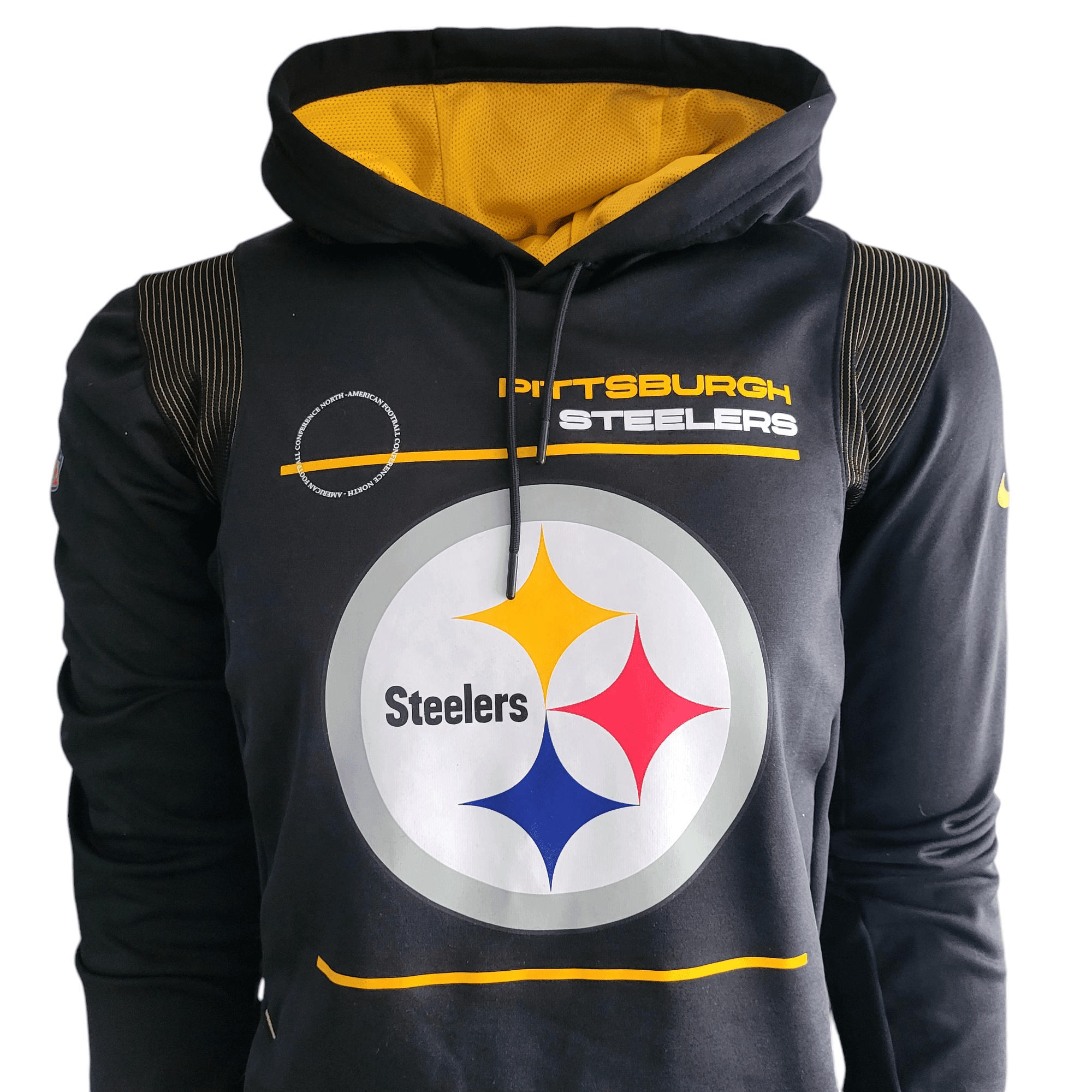 Pittsburgh Steelers Hoodie by Nike, Dri - FIT Technology, Small, Black with Zipped Pockets - USASTARFASHION