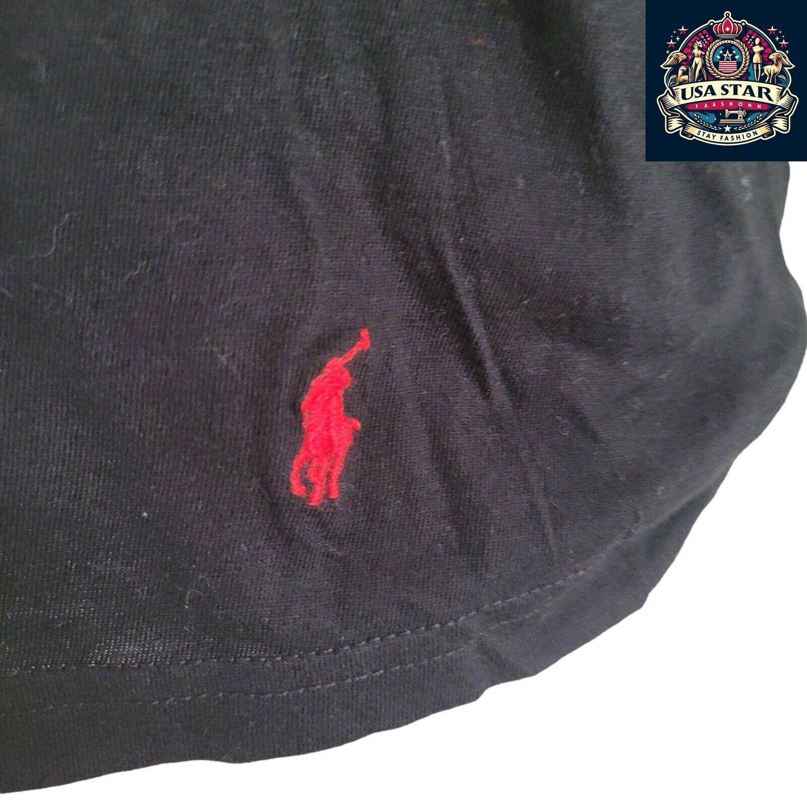 Polo Ralph Lauren Black V - Neck T-Shirt M - 100% Cotton, Iconic Logo, Comfortable Fit - USASTARFASHION