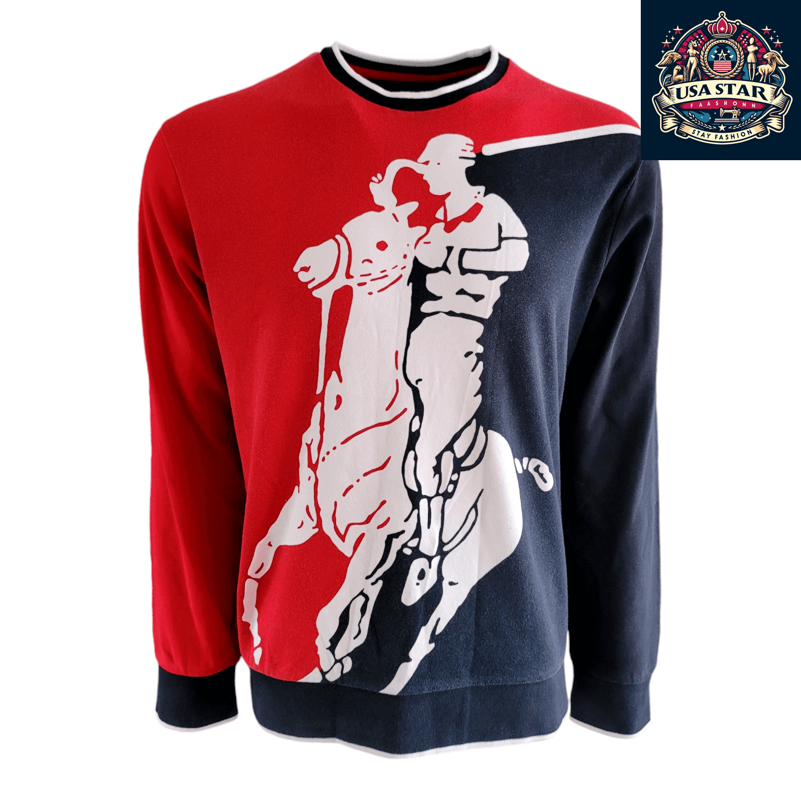 Polo Ralph Lauren Sweatshirt Men's Performance Crew in Red/Black with Big Pony Logo, Moisture - Wicking - USASTARFASHION
