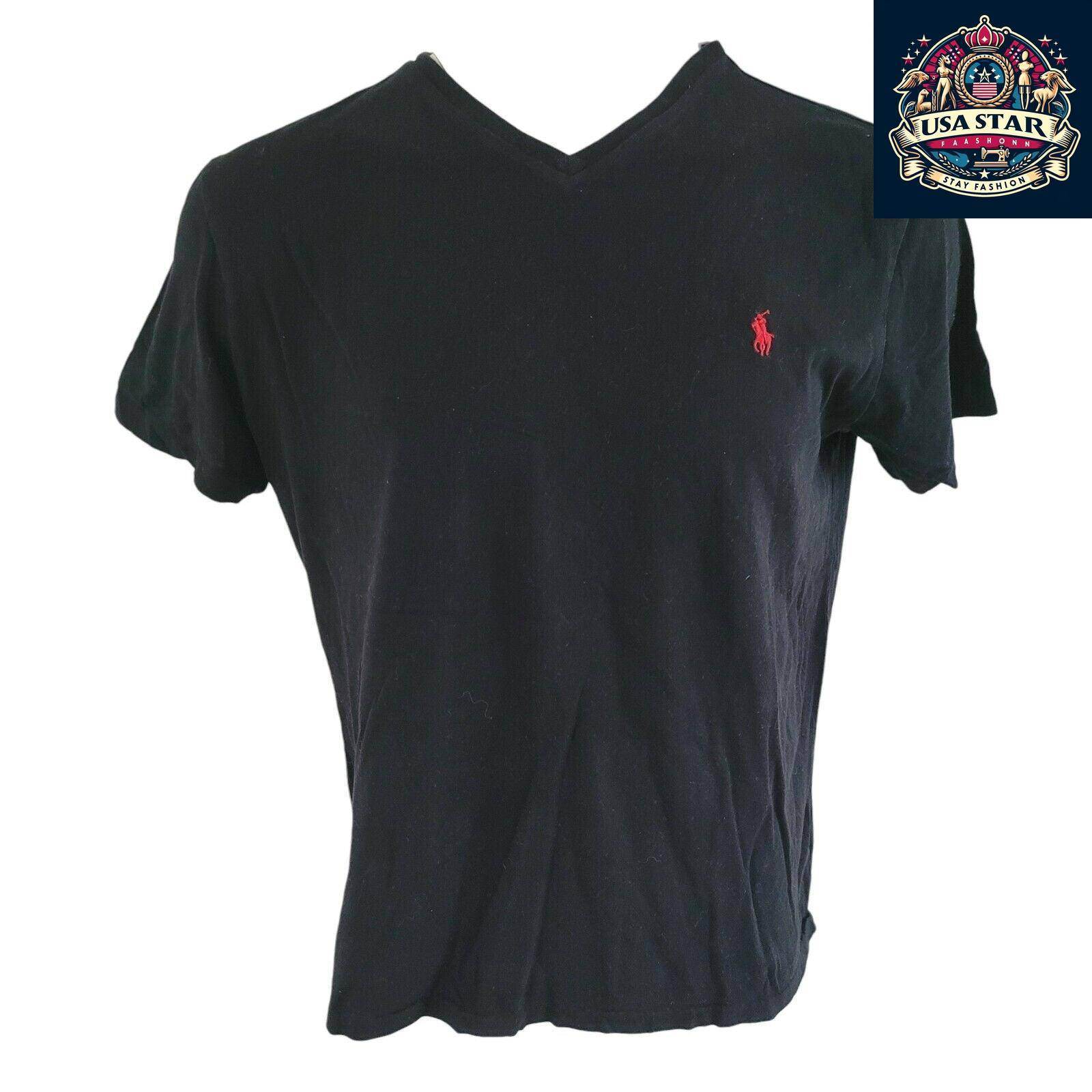 Polo Ralph Lauren V-Neck T-Shirt Black Cotton Size L | Classic Comfort & Timeless Style - USASTARFASHION