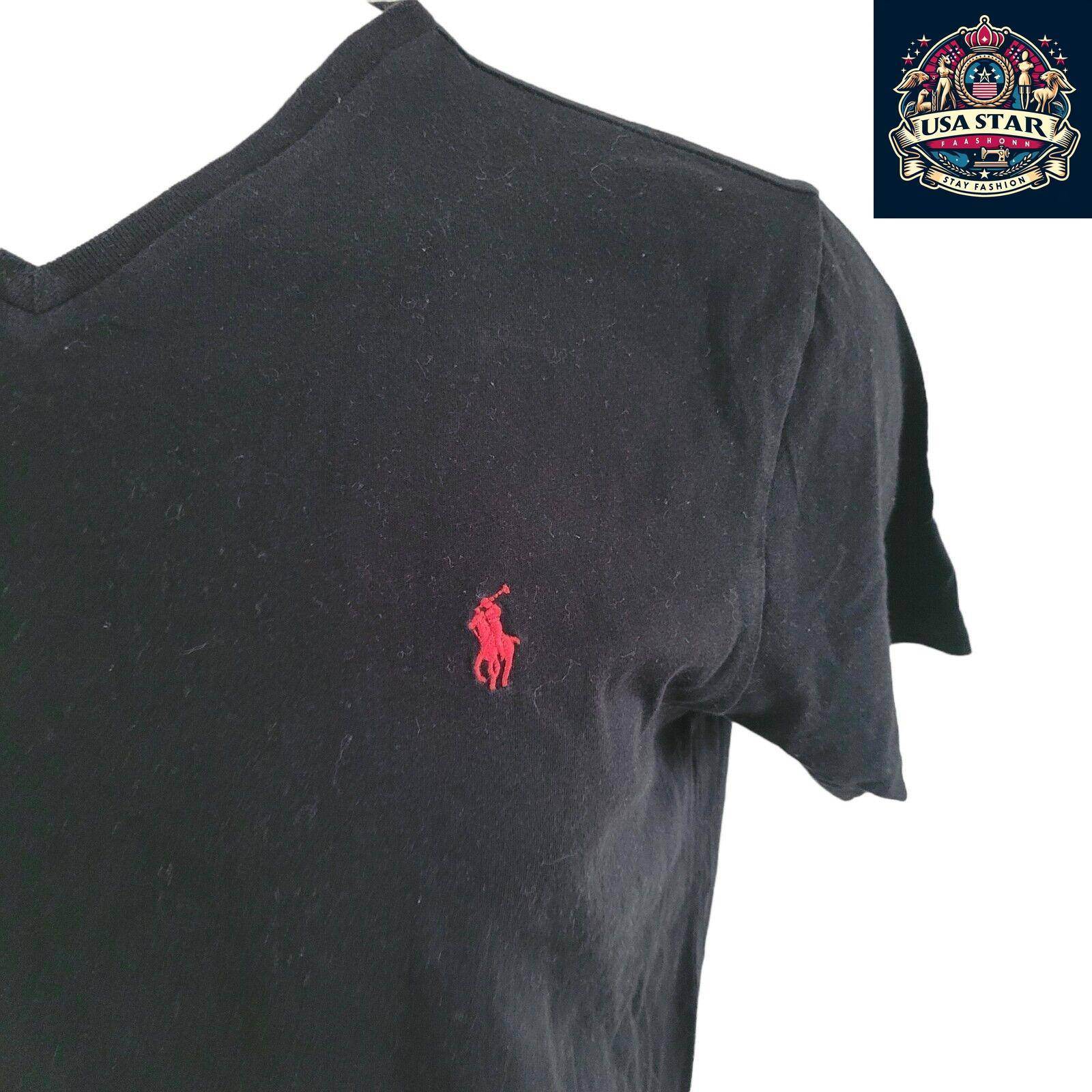 Polo Ralph Lauren V-Neck T-Shirt Black Cotton Size L | Classic Comfort & Timeless Style - USASTARFASHION