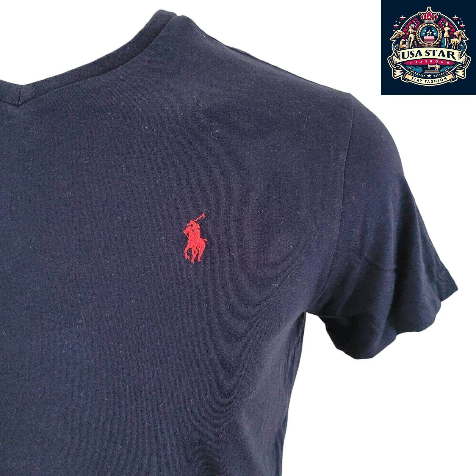 Polo Ralph Lauren V Neck T Shirt Navy Blue, Breathable Cotton, Timeless Style, Size Small - USASTARFASHION