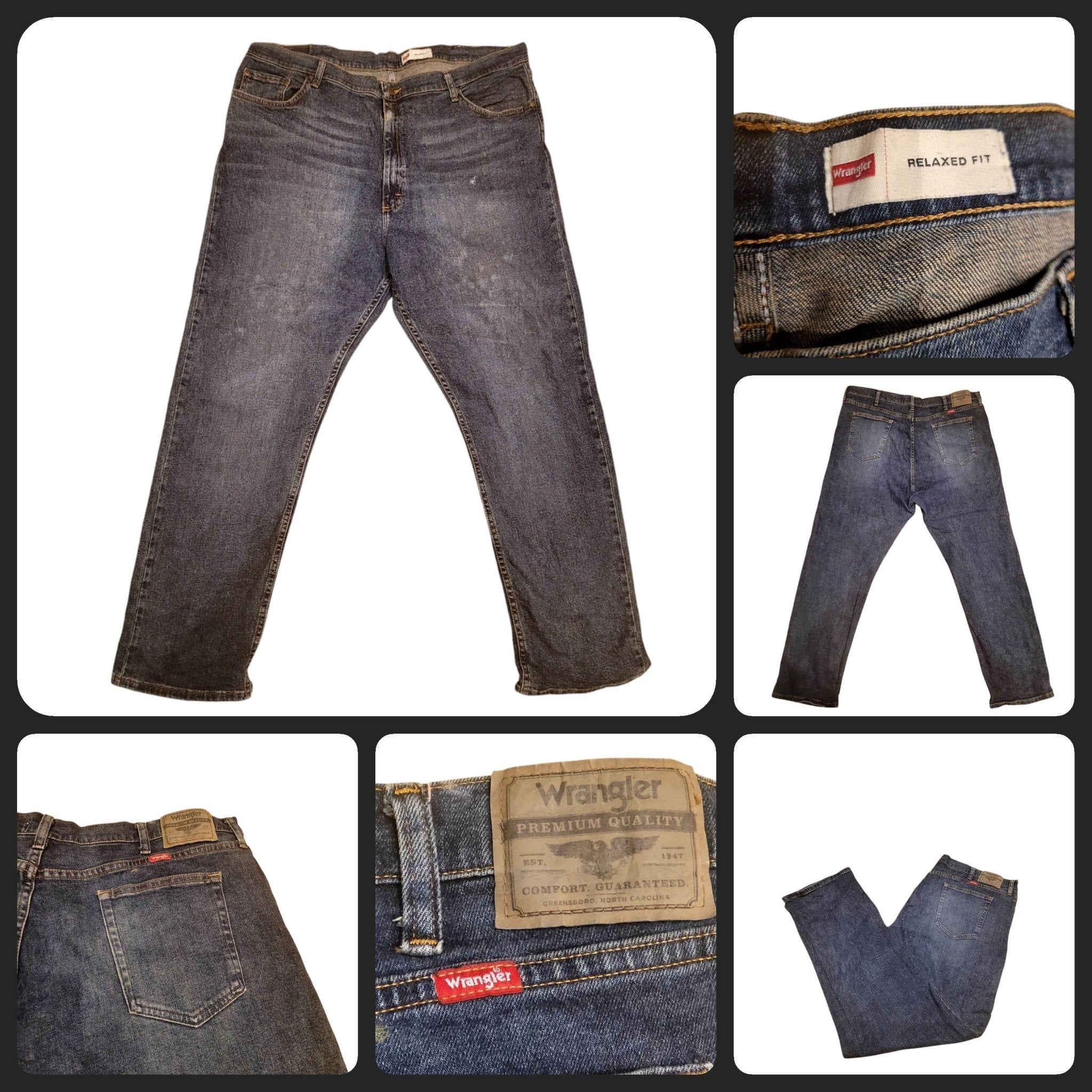 Pre - Owned Wrangler Jeans 42x32 Relaxed Fit - Dark Blue Denim, Comfortable and Stylish - USASTARFASHION