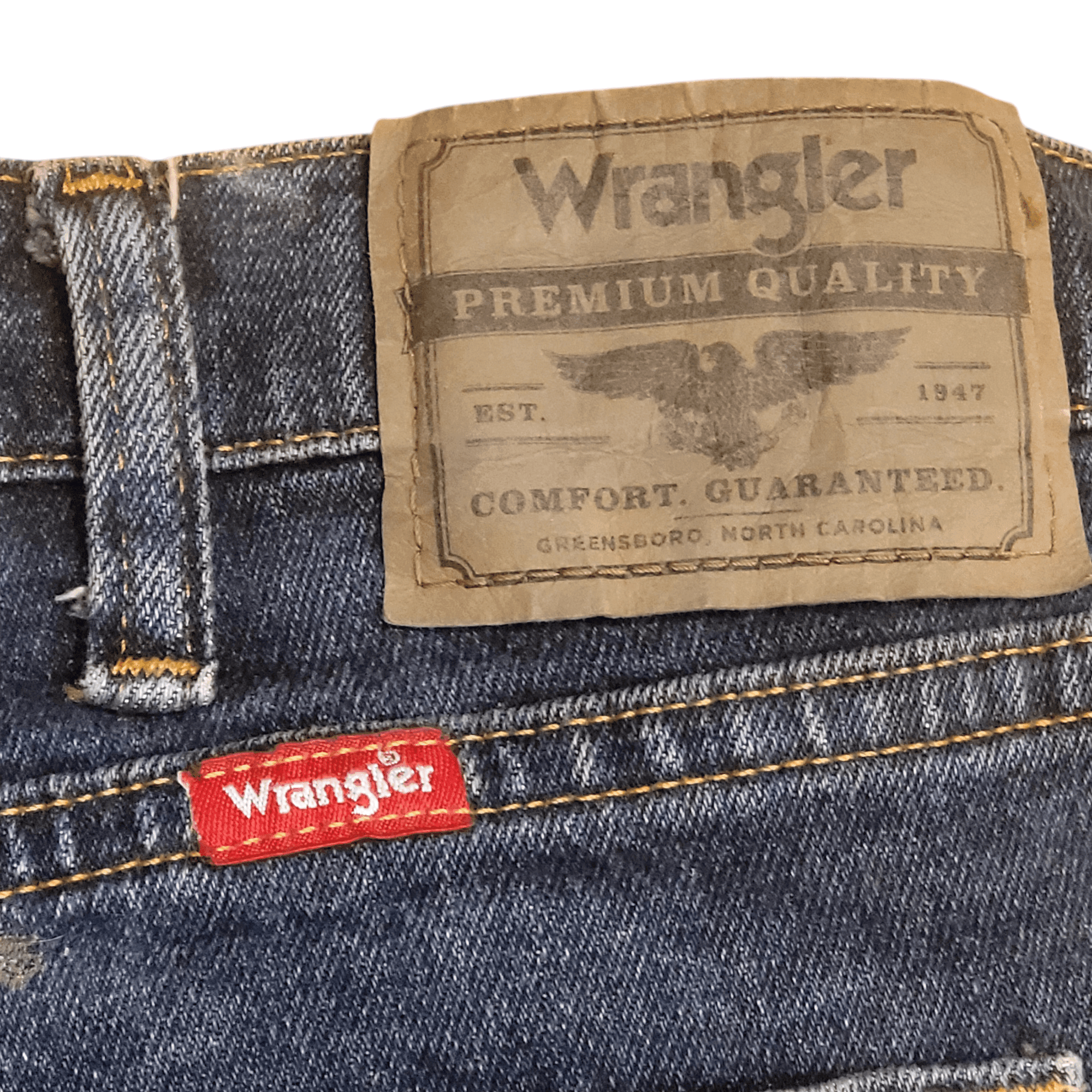 Pre - Owned Wrangler Jeans 42x32 Relaxed Fit - Dark Blue Denim, Comfortable and Stylish - USASTARFASHION