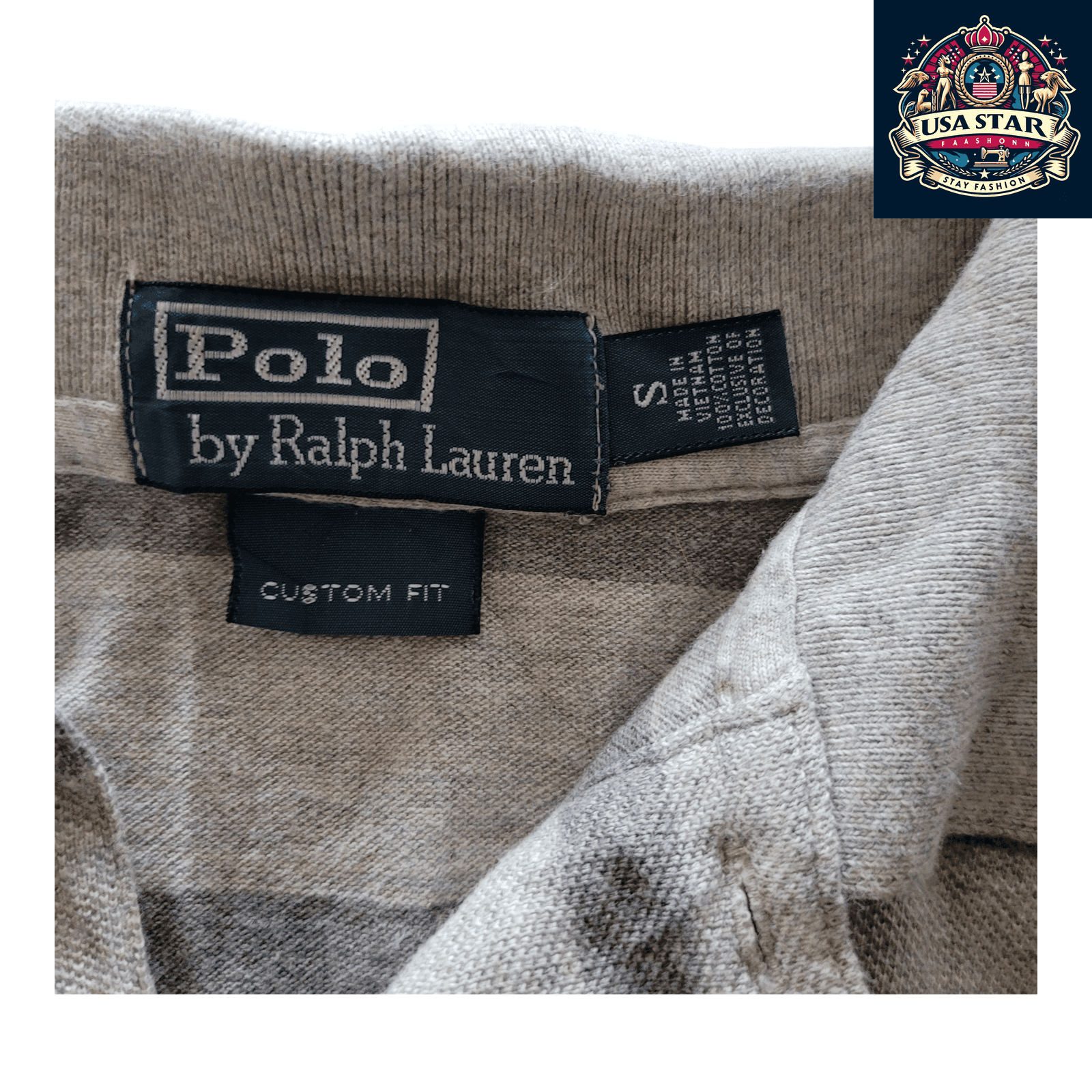 Ralph Lauren Polo Shirt Gray Striped, Men’s Custom Fit, Size S, Short Sleeve Cotton Quality - USASTARFASHION