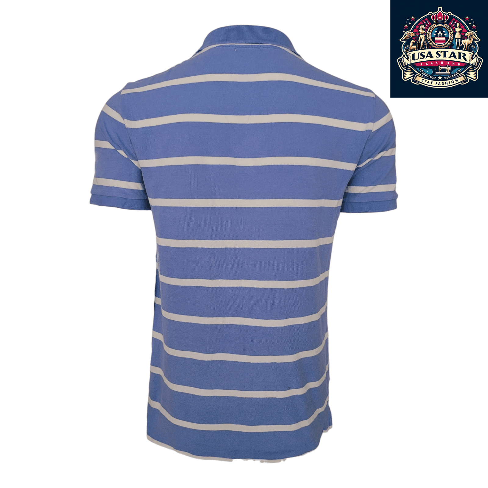 Ralph Lauren Polo Shirt Men's M 100% Cotton Blue Striped Short Sleeve for Comfort and Style - USASTARFASHION