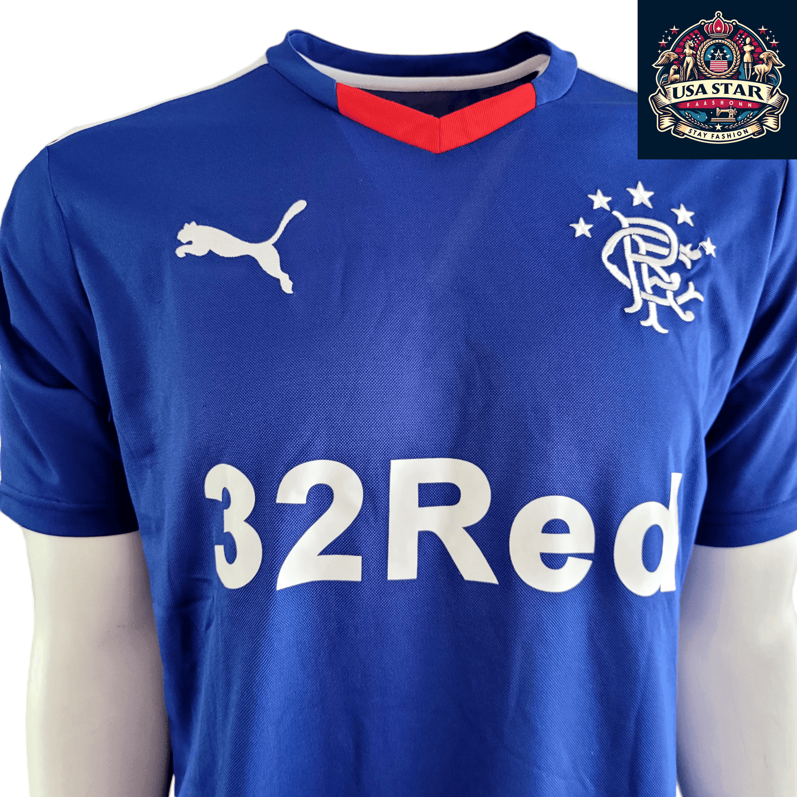 Rangers FC Jersey by Puma - 32Red Sponsor Football Shirt, Blue, Men's Large, Moisture - Wicking - USASTARFASHION