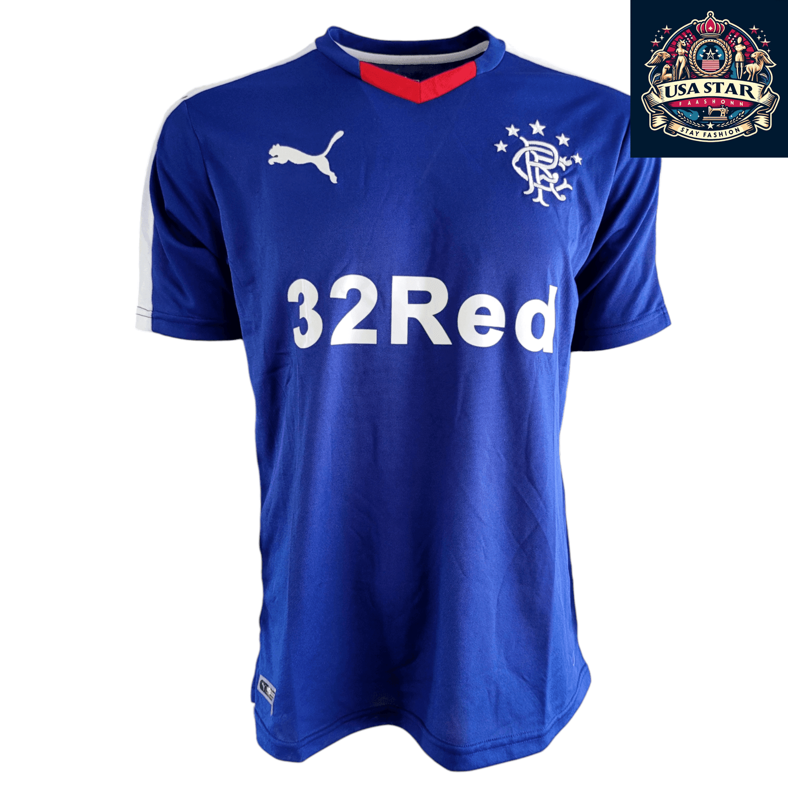 Rangers FC Jersey by Puma - 32Red Sponsor Football Shirt, Blue, Men's Large, Moisture - Wicking - USASTARFASHION