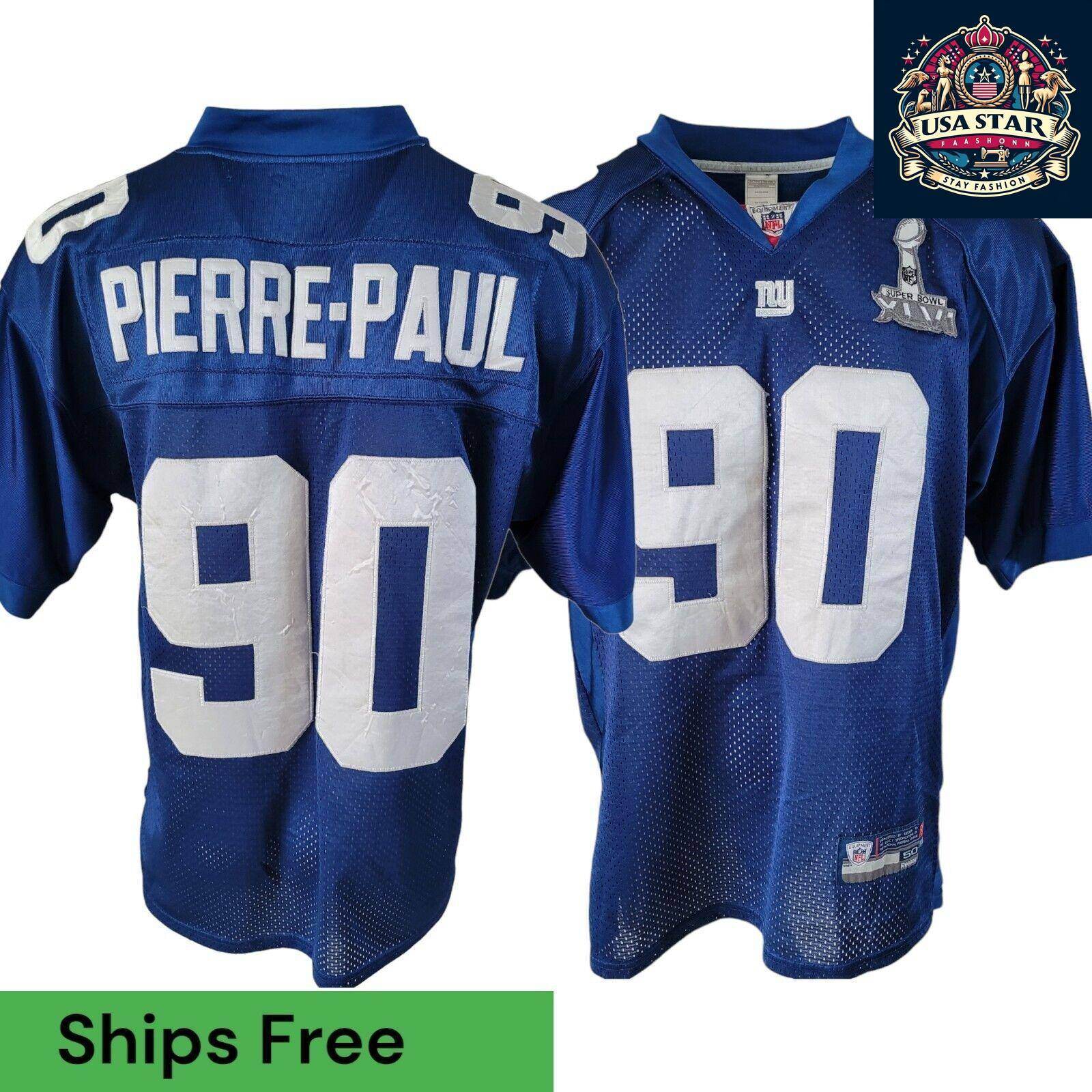 Reebok NFL Giants Jersey Jason Pierre - Paul Blue Size 50 with Moisture - Wicking Fabric - USASTARFASHION