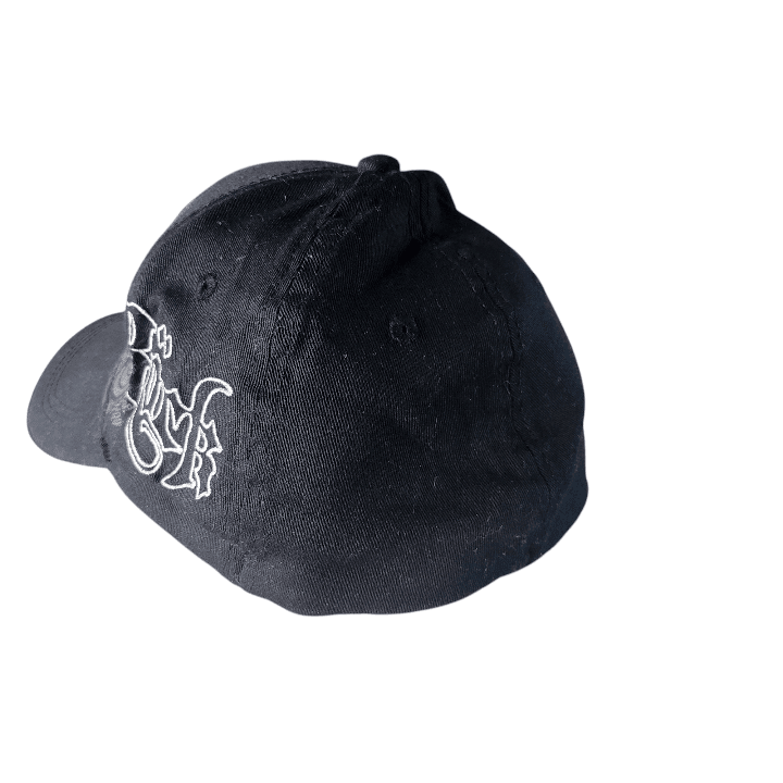 Saltrock Snapback Cap - Black Elastic - Fit With Embroidered Gothic Script Logo, One Size Fits Most - USASTARFASHION