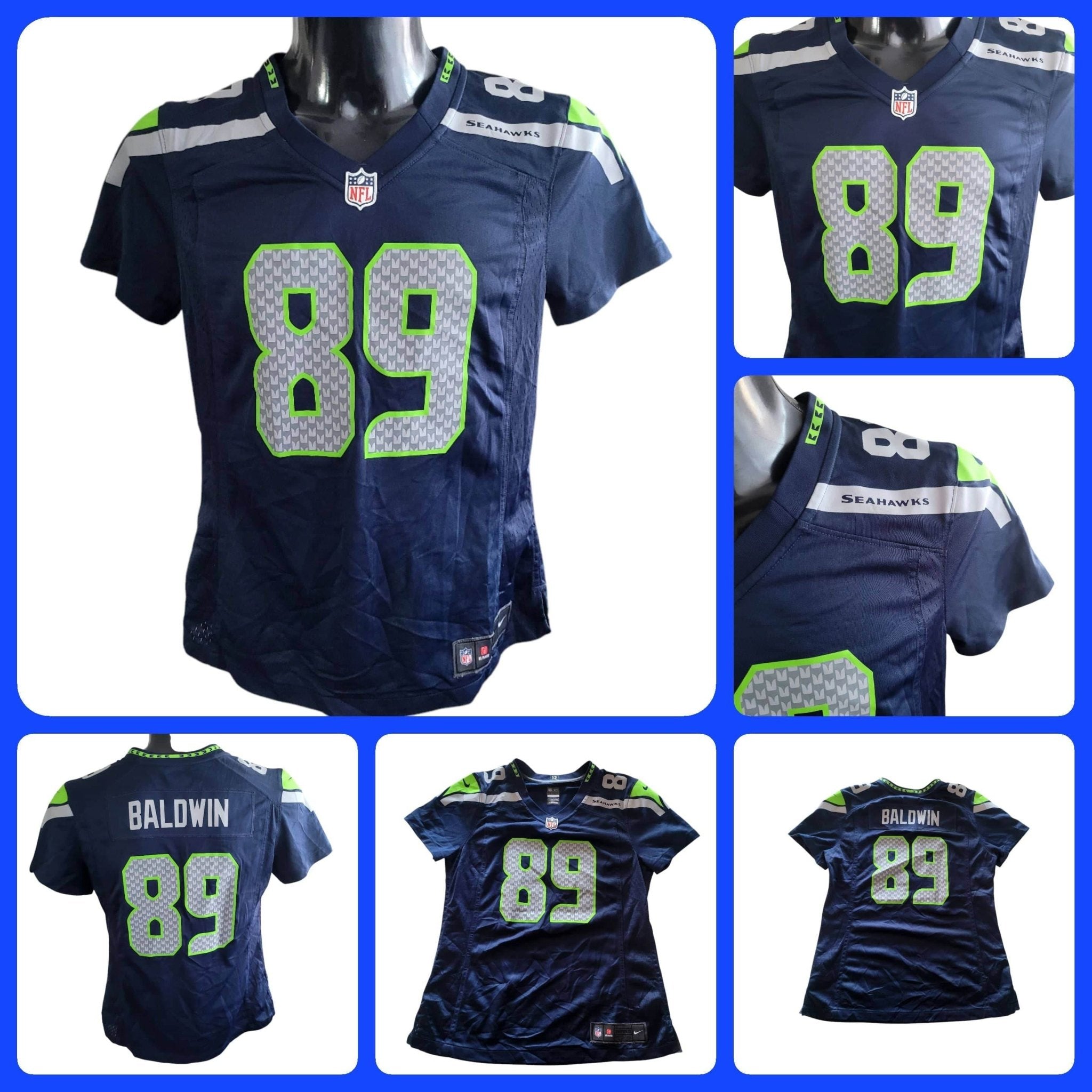 Seattle Seahawks Doug Baldwin Jersey 89 NFL On Field by Nike - Women's Medium, Navy Blue - USASTARFASHION