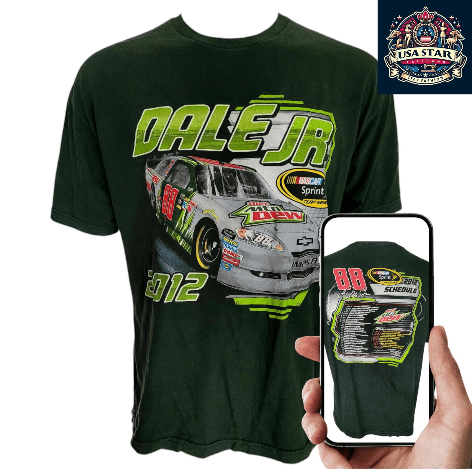 Vintage 2012 Dale Earnhardt Jr. 88 Diet Mountain Dew NASCAR Sprint Cup T-Shirt for Fans - USASTARFASHION