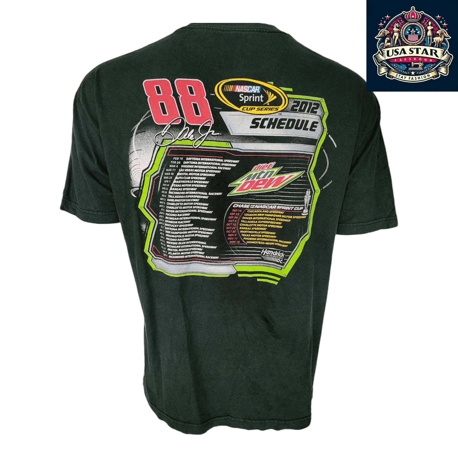 Vintage 2012 Dale Earnhardt Jr. 88 Diet Mountain Dew NASCAR Sprint Cup T-Shirt for Fans - USASTARFASHION